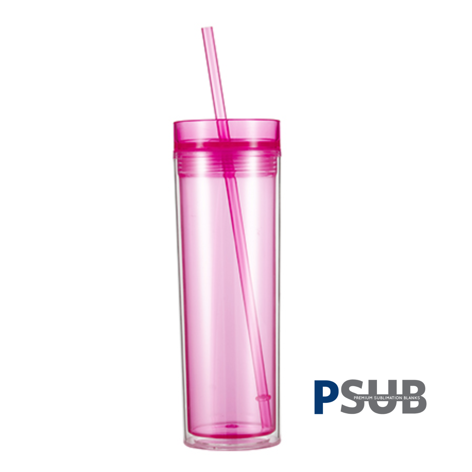 Vaso Skinny con carrizo y tapa | Doble Pared | 16 oz | Rosa