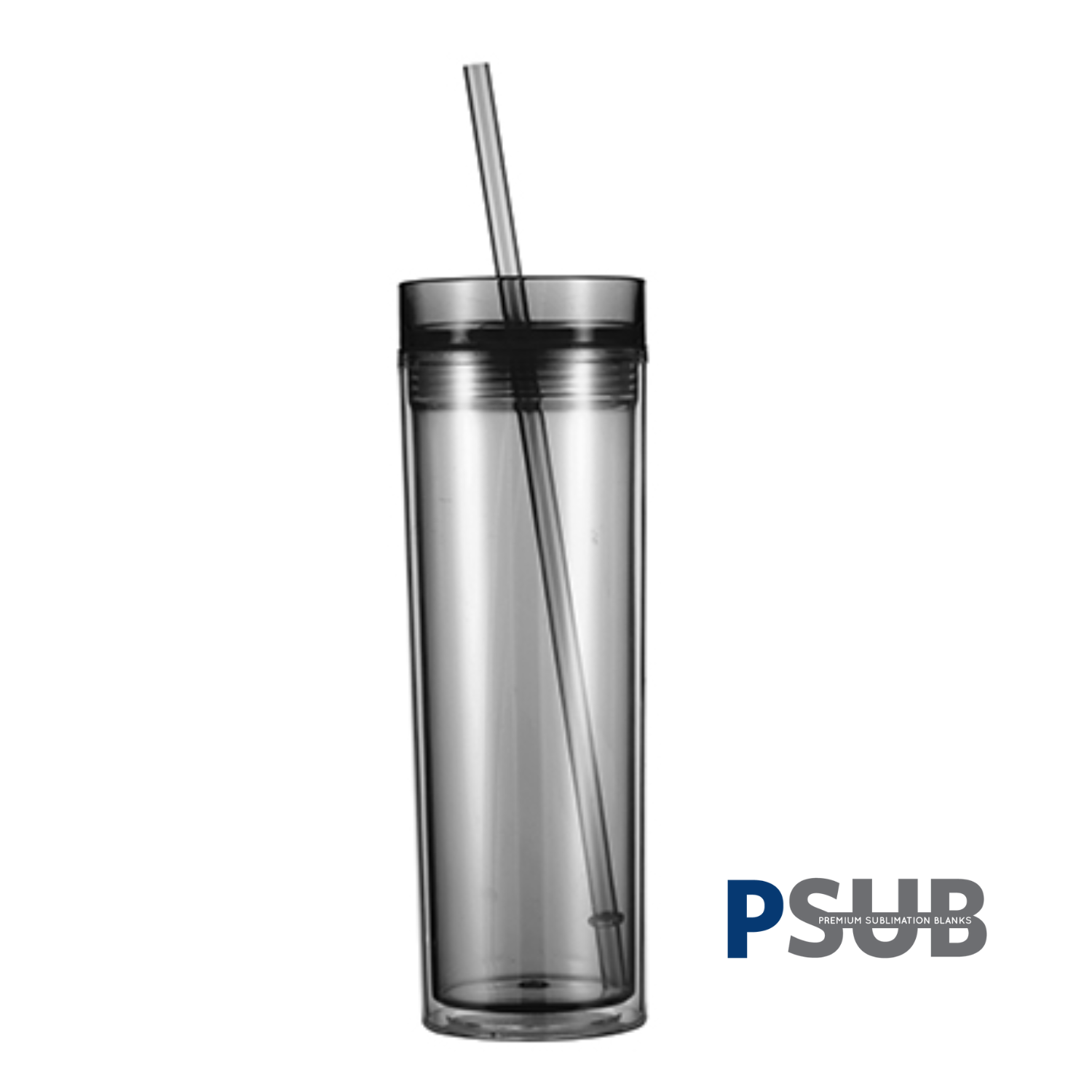 Vaso Skinny con carrizo y tapa | Doble Pared | 16 oz | Gris