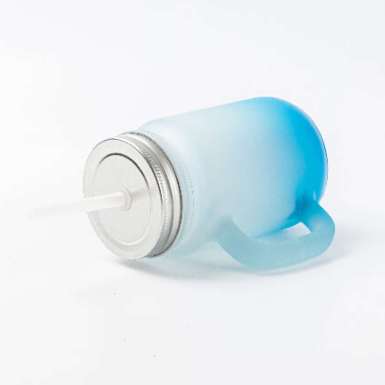 Jarra de Vidrio tipo Mason | Frosted con degradé celeste | 12 oz