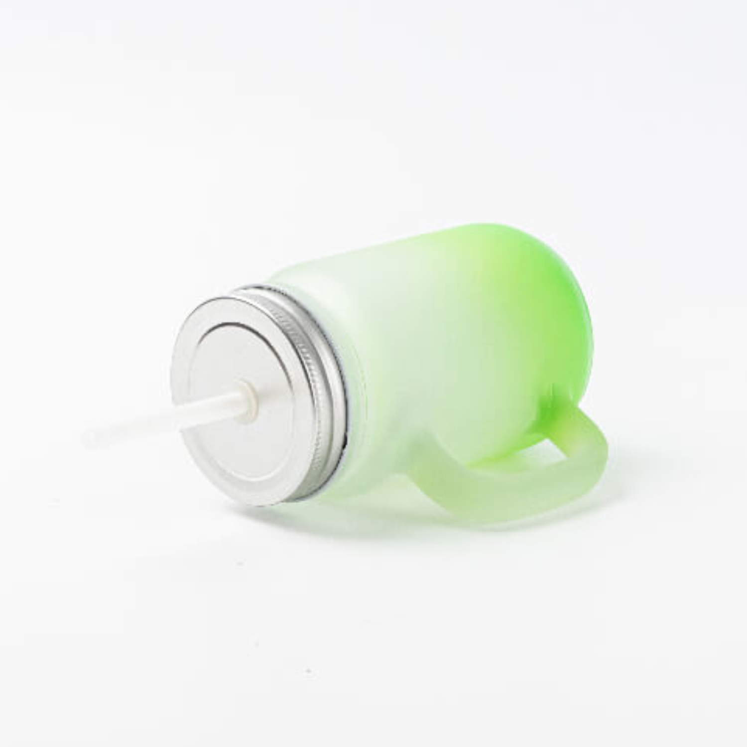 Jarra de Vidrio tipo Mason | Frosted con degradé verde | 12 oz