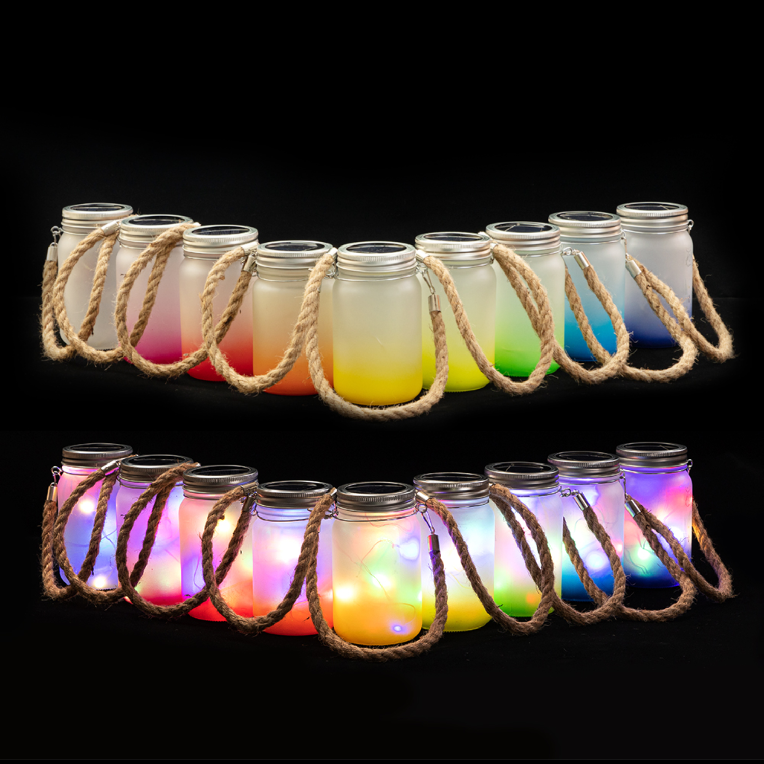 Mason Jar de Vidrio | Con luces y cuerda | Frosted con degradé rosa | 15 oz