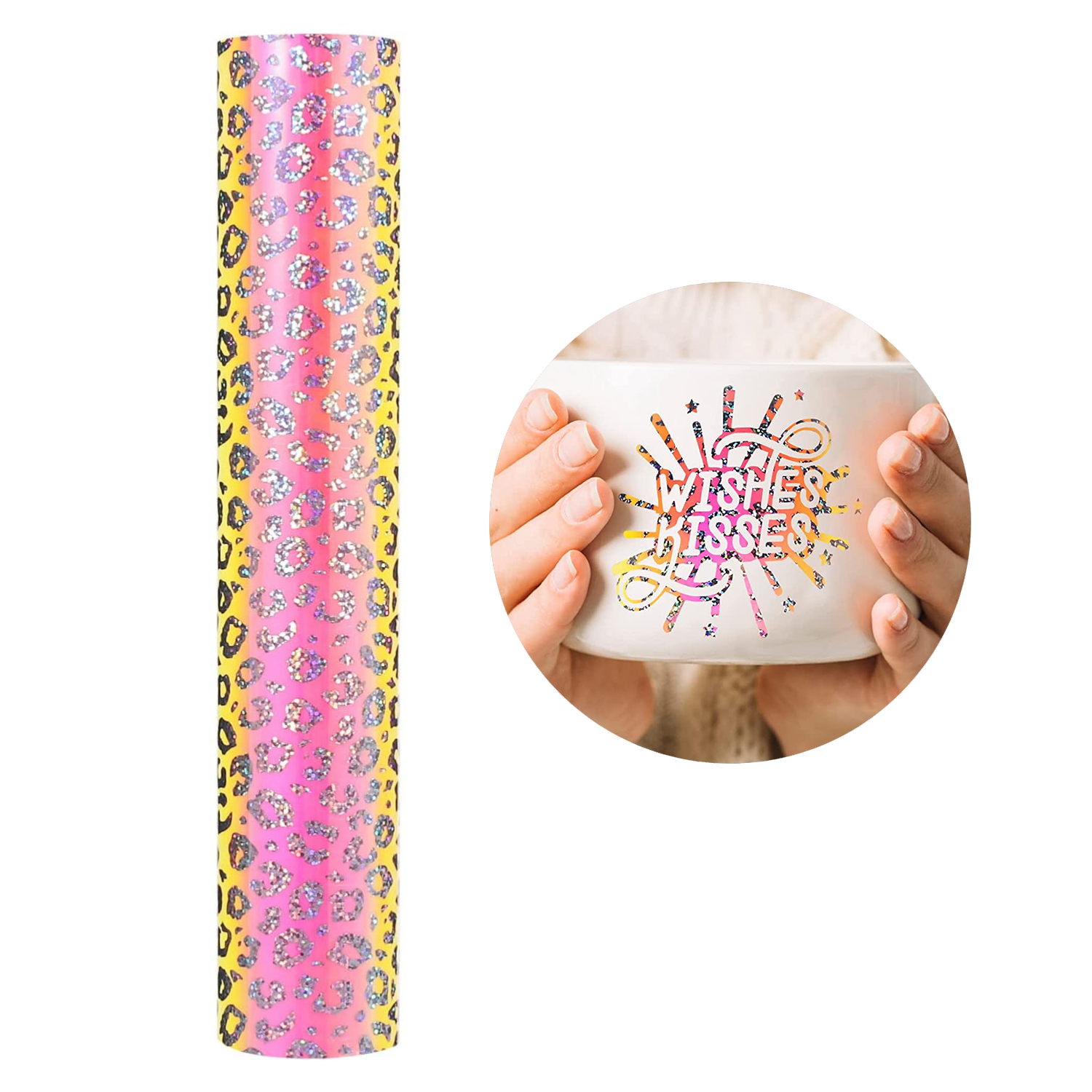 Vinil Adhesivo | Permanente | Semi Clear Opal | Leopard Yellow Peach | Ancho 12"