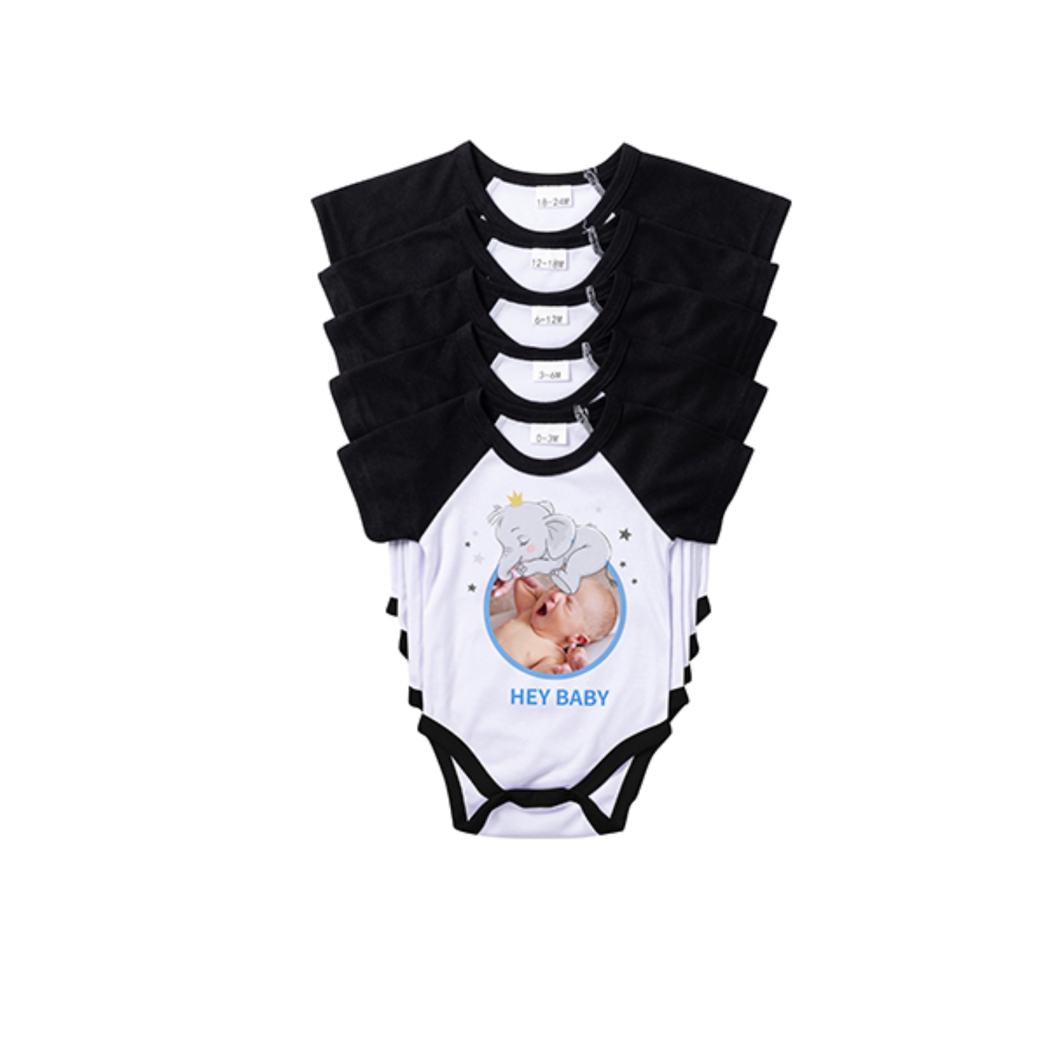 Body para Bebés | Manga corta tipo Ranglan | Blanco c/negro