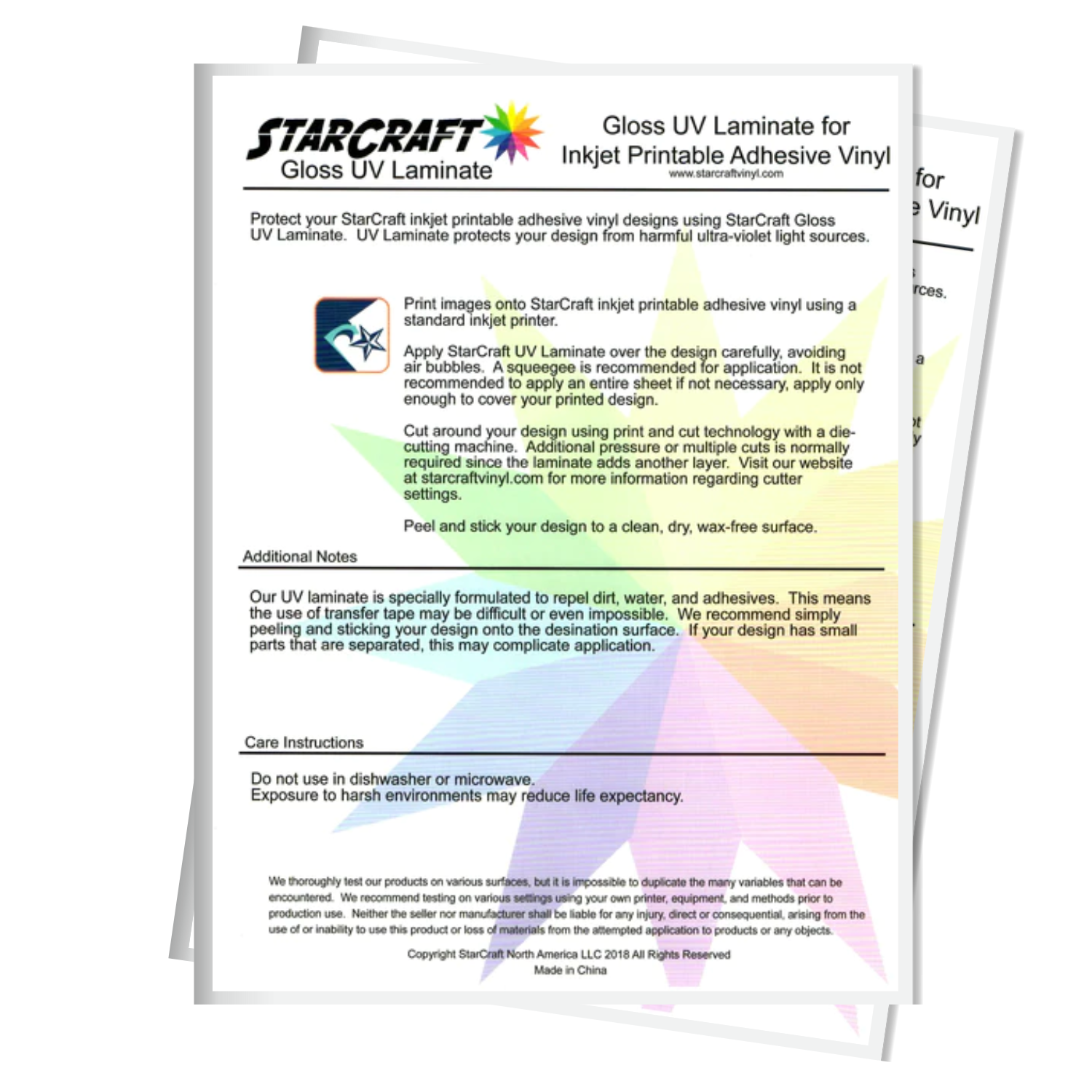 Starcraft® | Laminado UV Glossy | Para vinil adhesivo | NO ES PARA IMPRIMIR