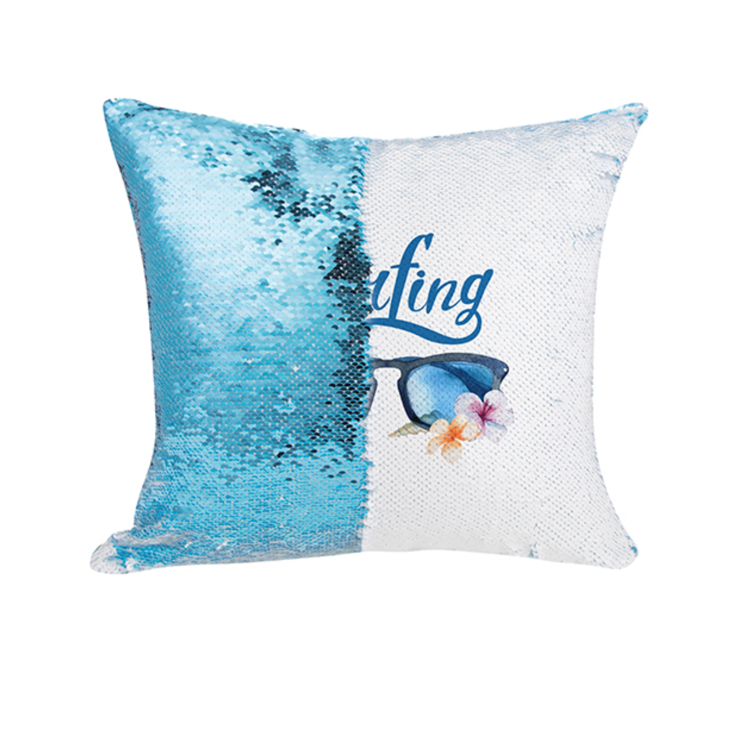 Funda de Almohada | Lentejuela | Celeste con Blanco | 40x40 cm