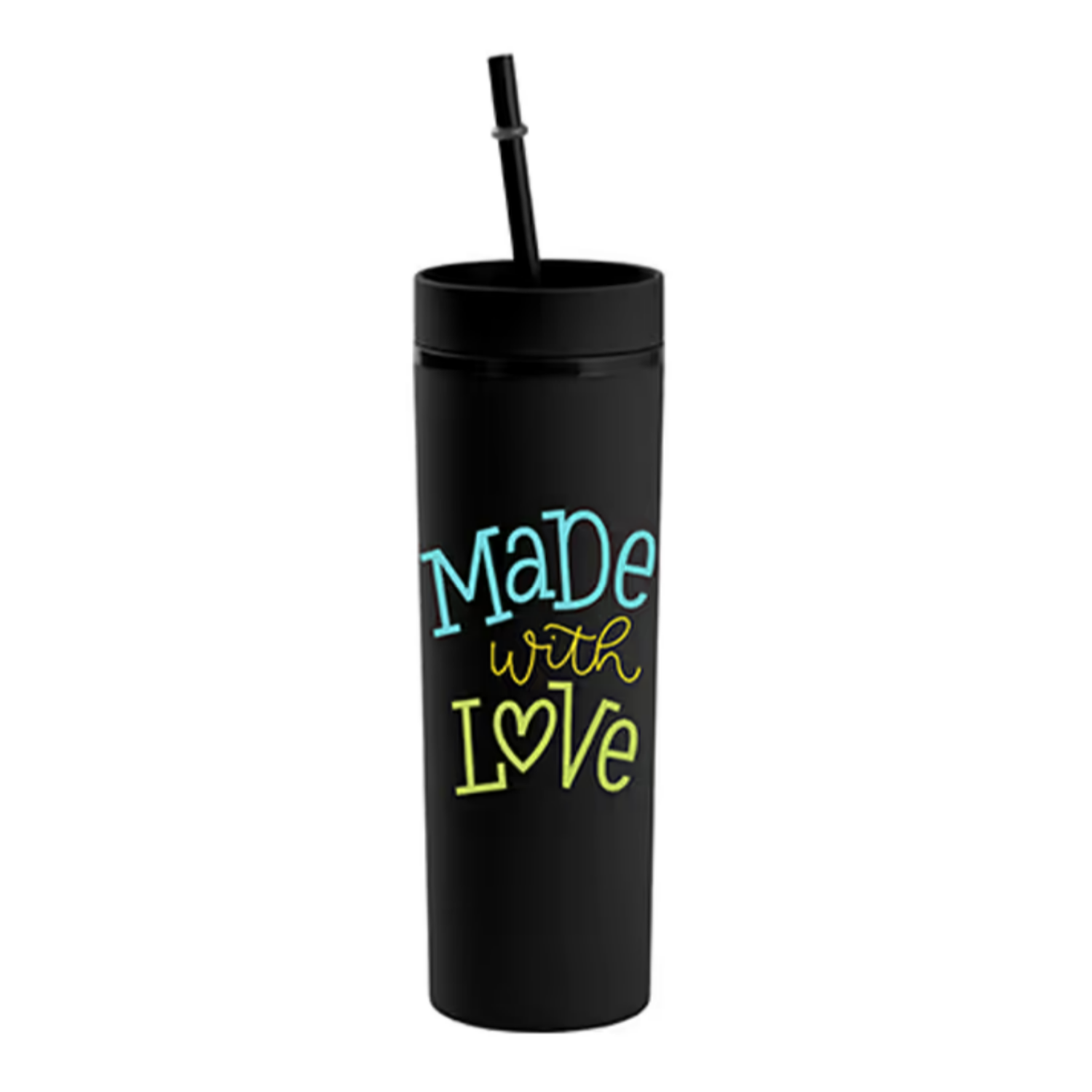 Vaso Skinny con carrizo y tapa | 16 oz | Negro Mate + UV DTF Wrap GRATIS