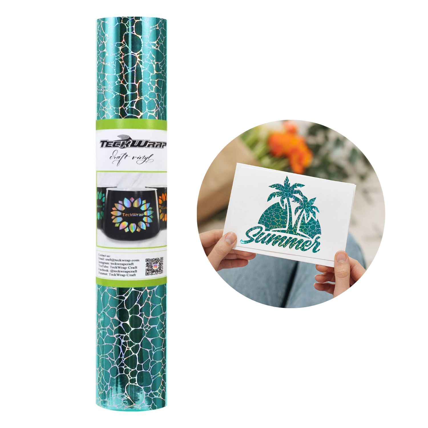 Vinil Adhesivo | Permanente |  Cracked Teal | Ancho 12"