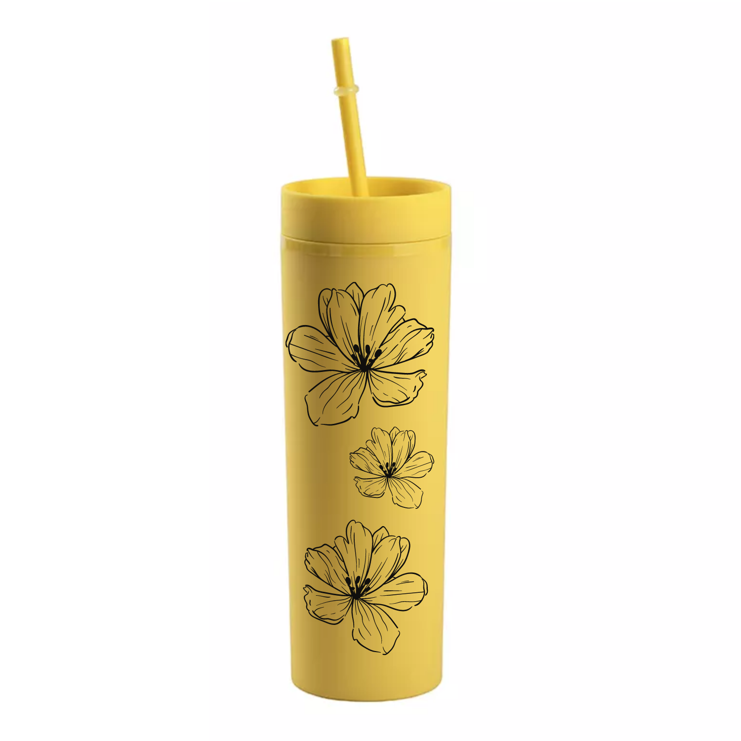 Vaso Skinny con carrizo y tapa | 16 oz | Amarillo Mate + UV DTF Wrap GRATIS
