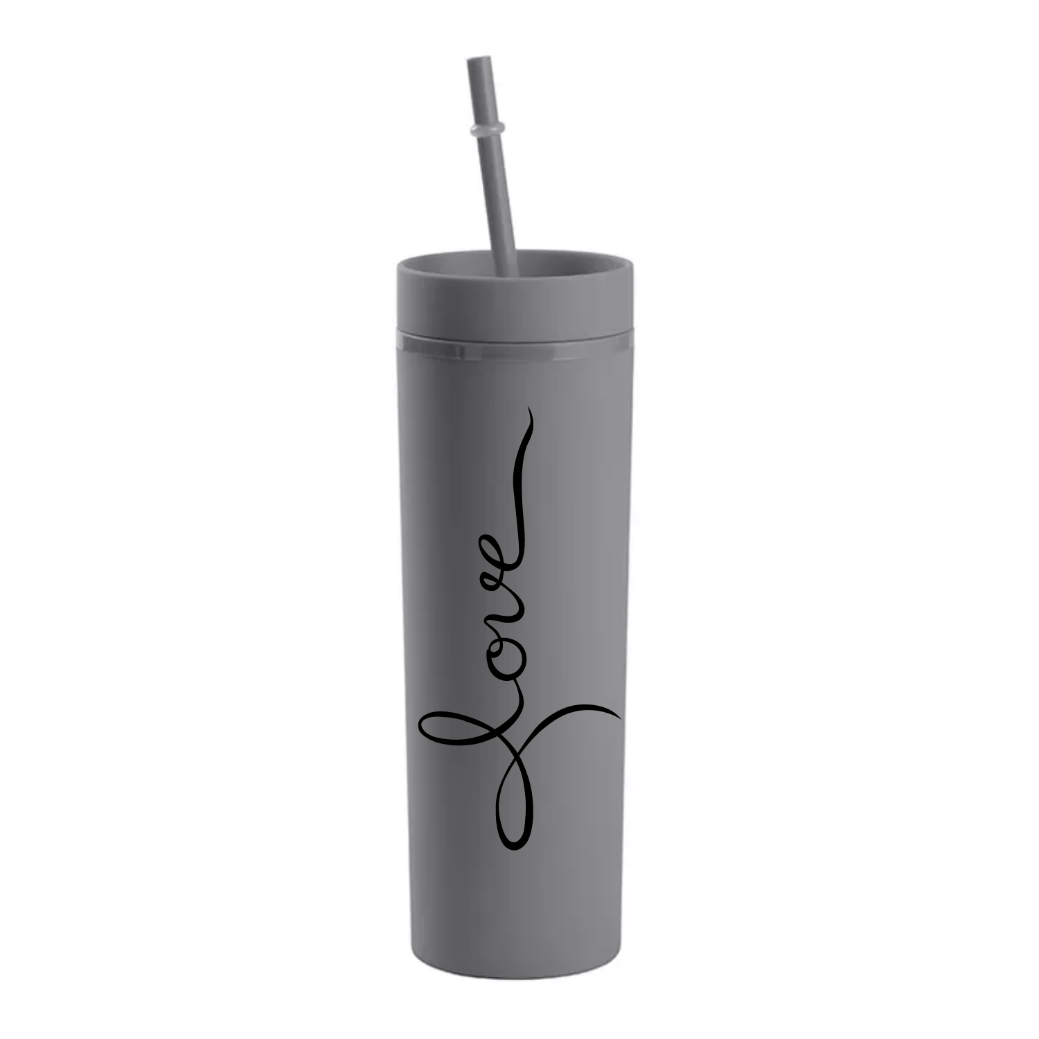 Vaso Skinny con carrizo y tapa | 16 oz | Gris Mate + UV DTF Wrap GRATIS