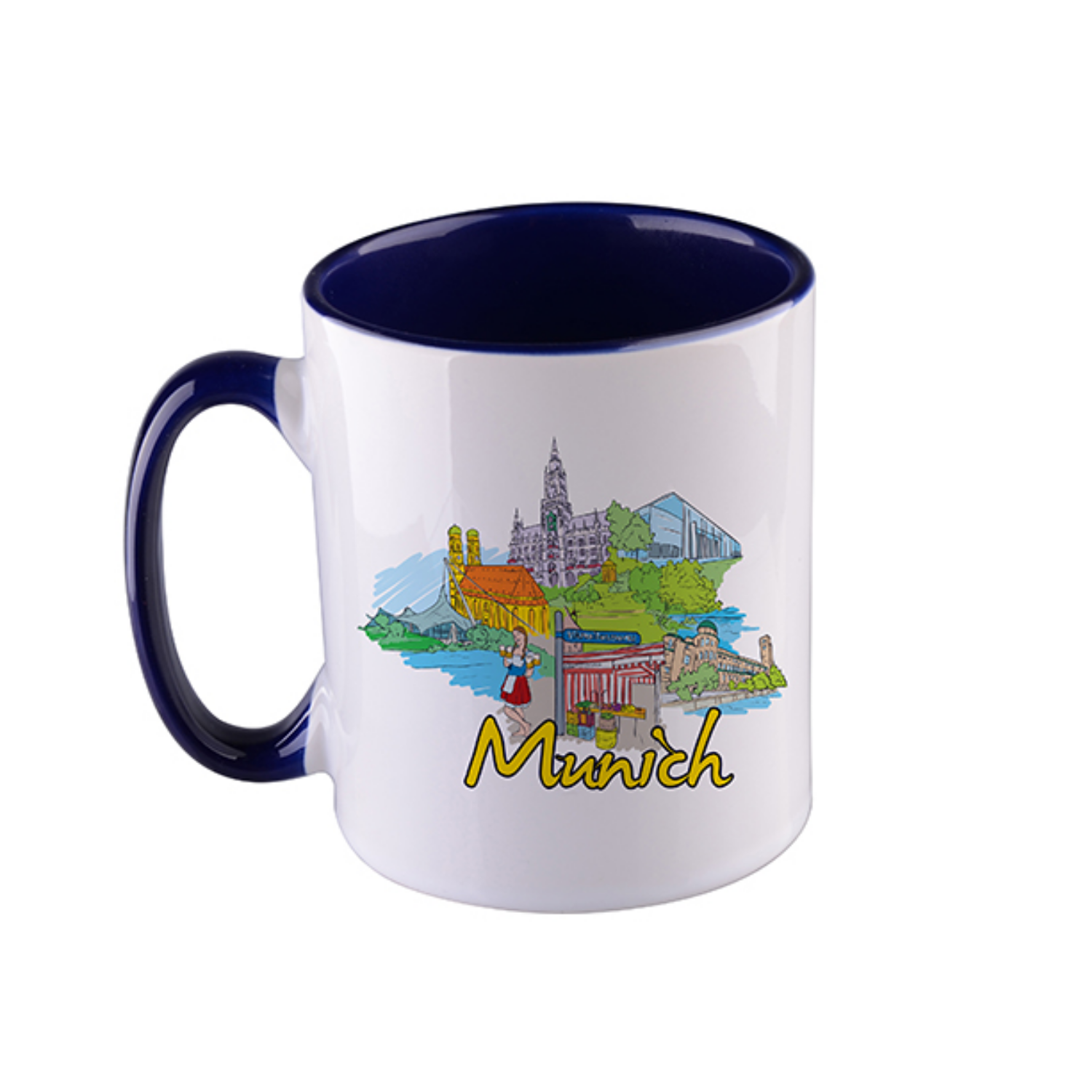 Taza Cerámica para Sublimación Blanca con Interior y Asa Azul | 11oz