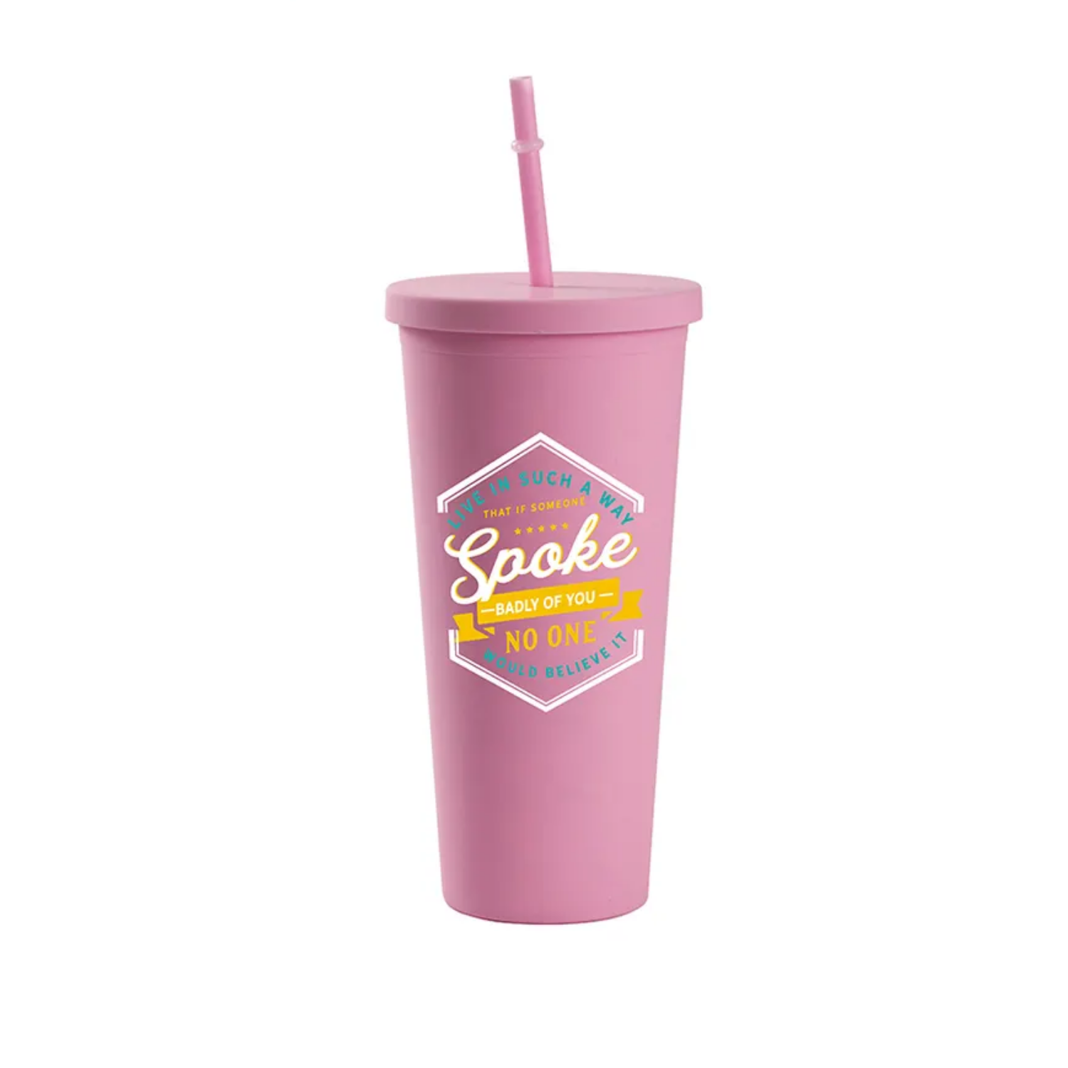 Vaso Doble Pared con carrizo y tapa | 24 oz | Rosa Mate