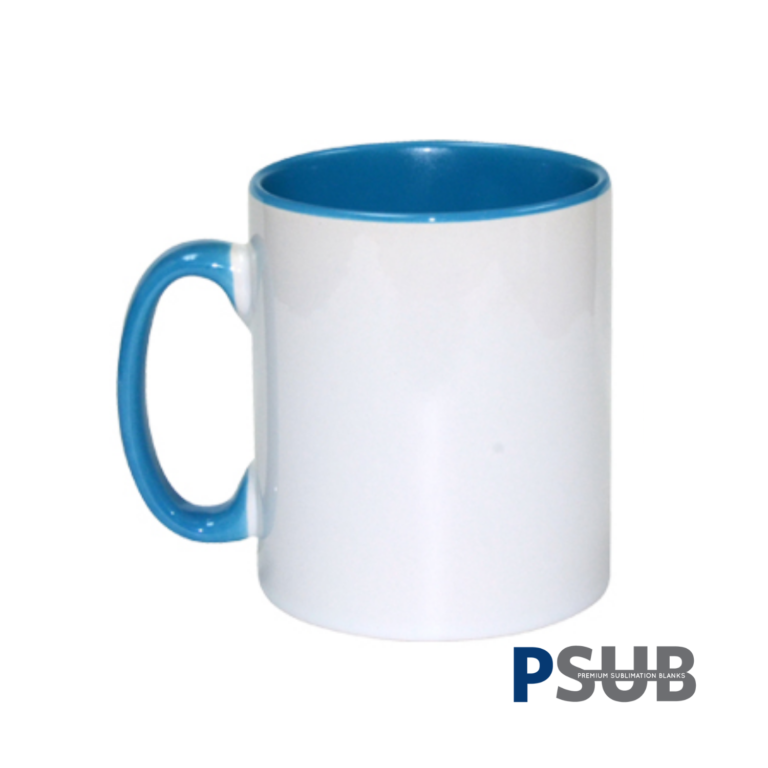 Taza Cerámica para Sublimación Blanca con Interior y Asa Celeste | 11oz