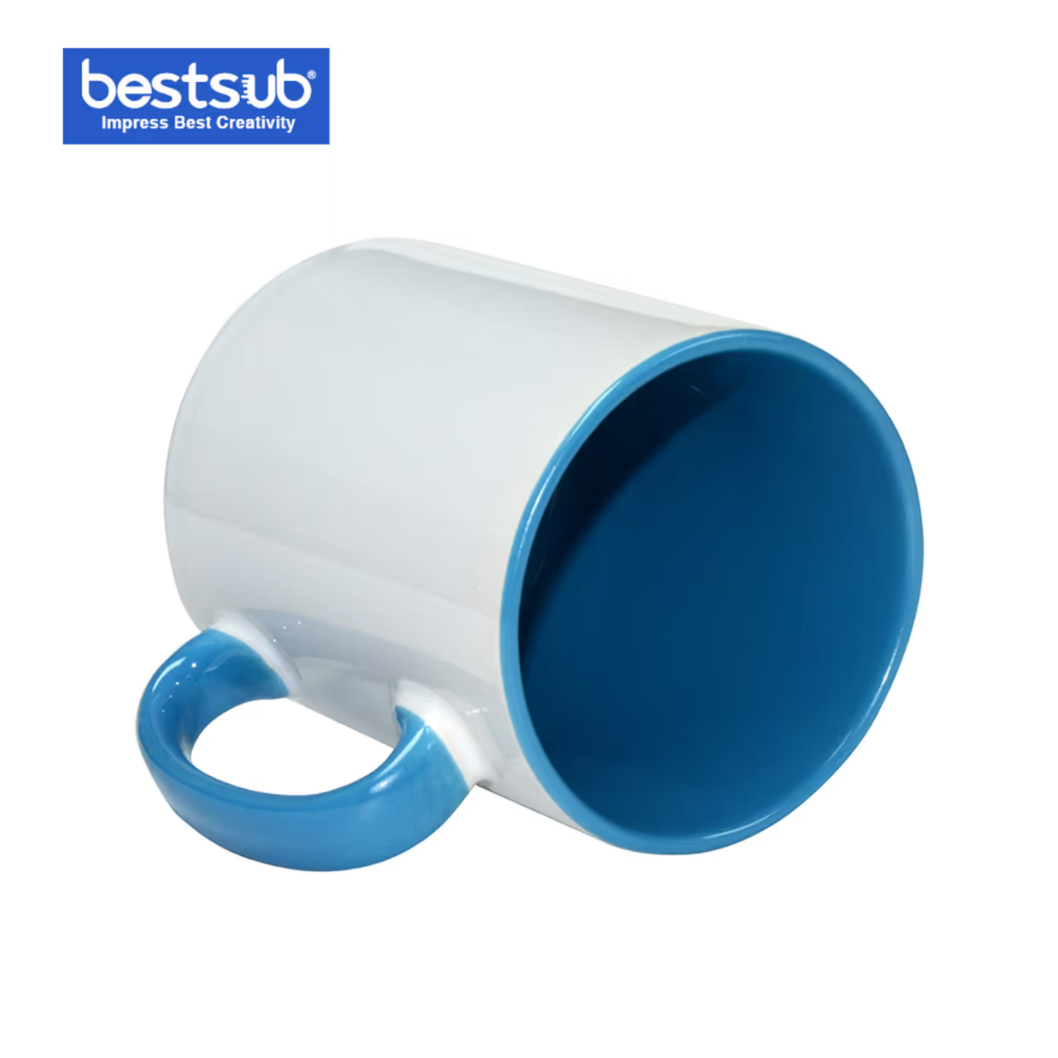 Taza Cerámica para Sublimación Blanca con Interior y Asa Celeste | 11oz