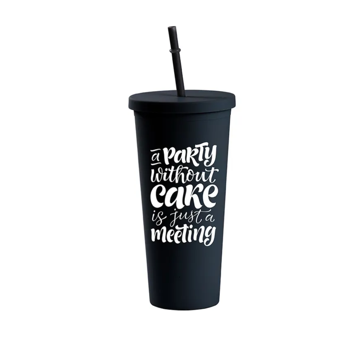 Vaso Doble Pared con carrizo y tapa | 24 oz | Negro Mate