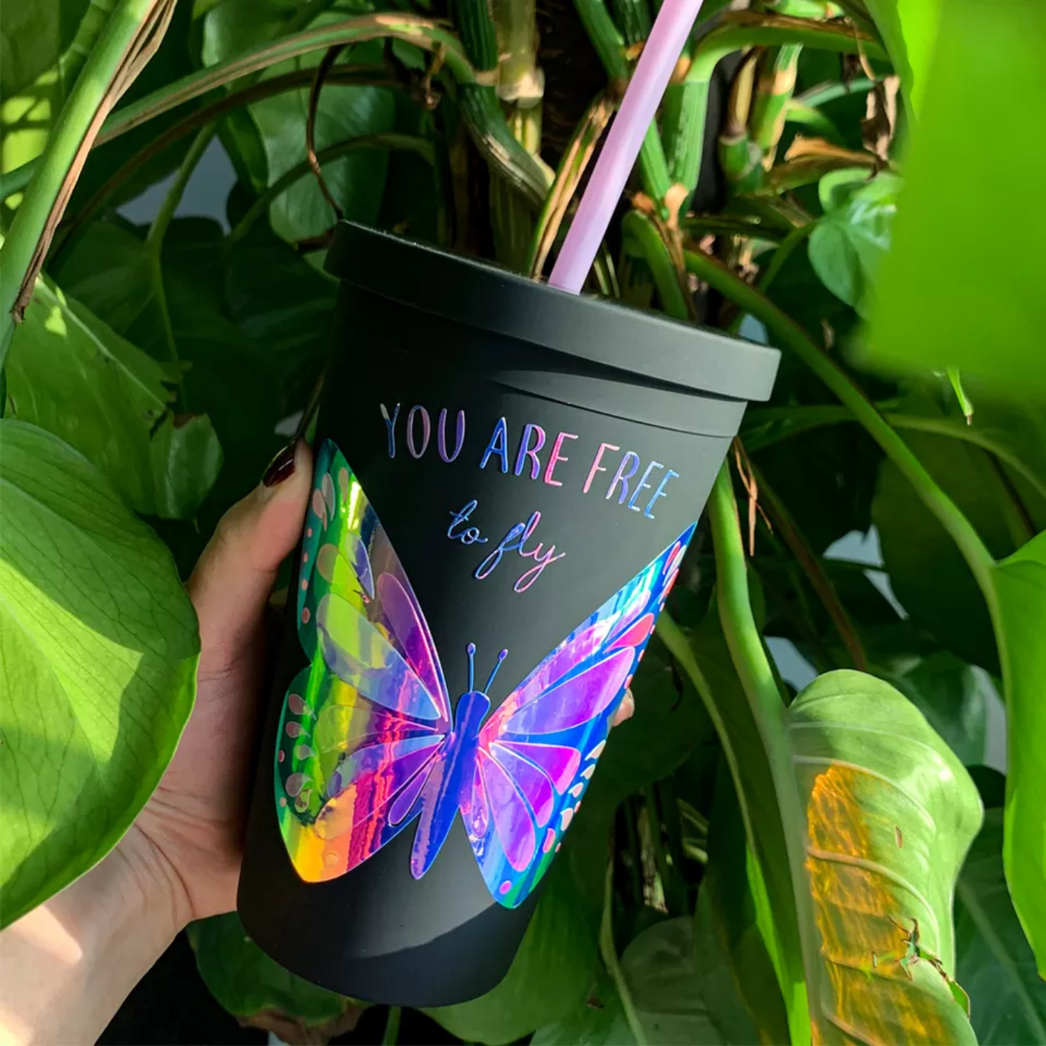 Vaso Doble Pared con carrizo y tapa | 24 oz | Negro Mate