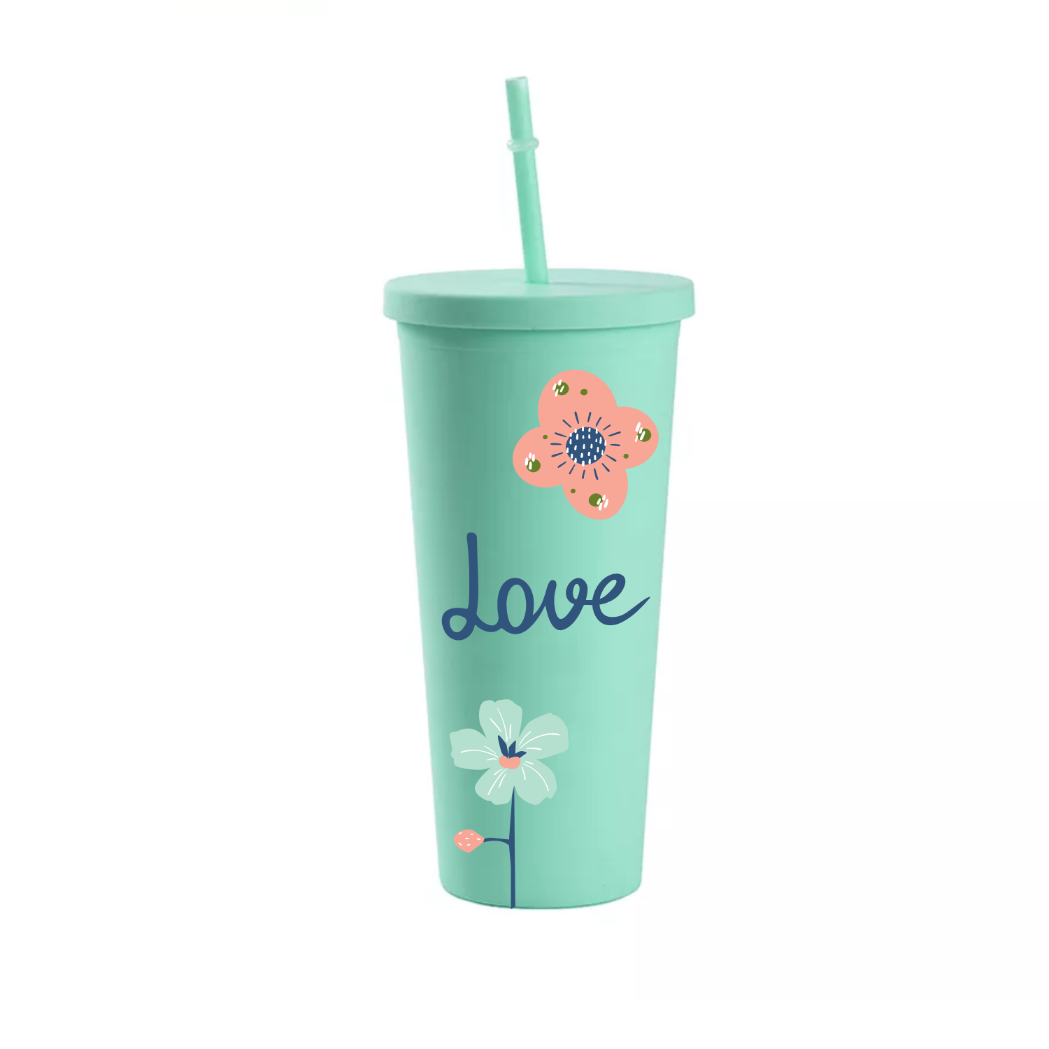 Vaso Doble Pared con carrizo y tapa | 24 oz | Verde Claro Mate