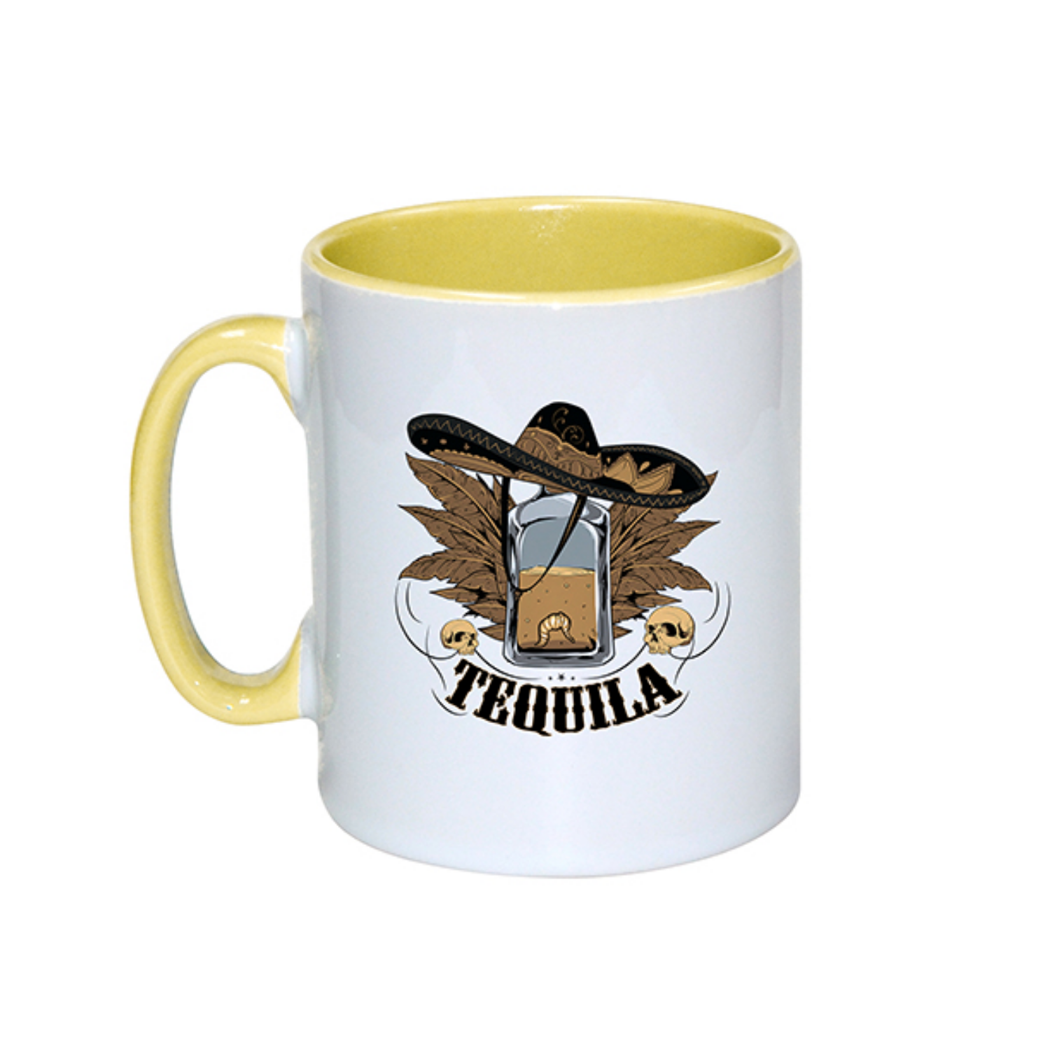 Taza Cerámica para Sublimación Blanca con Interior y Asa Amarilla | 11oz