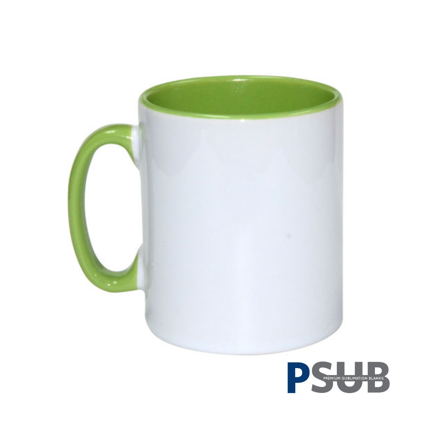 Taza Cerámica para Sublimación Blanca con Interior y Asa Verde Claro | 11oz