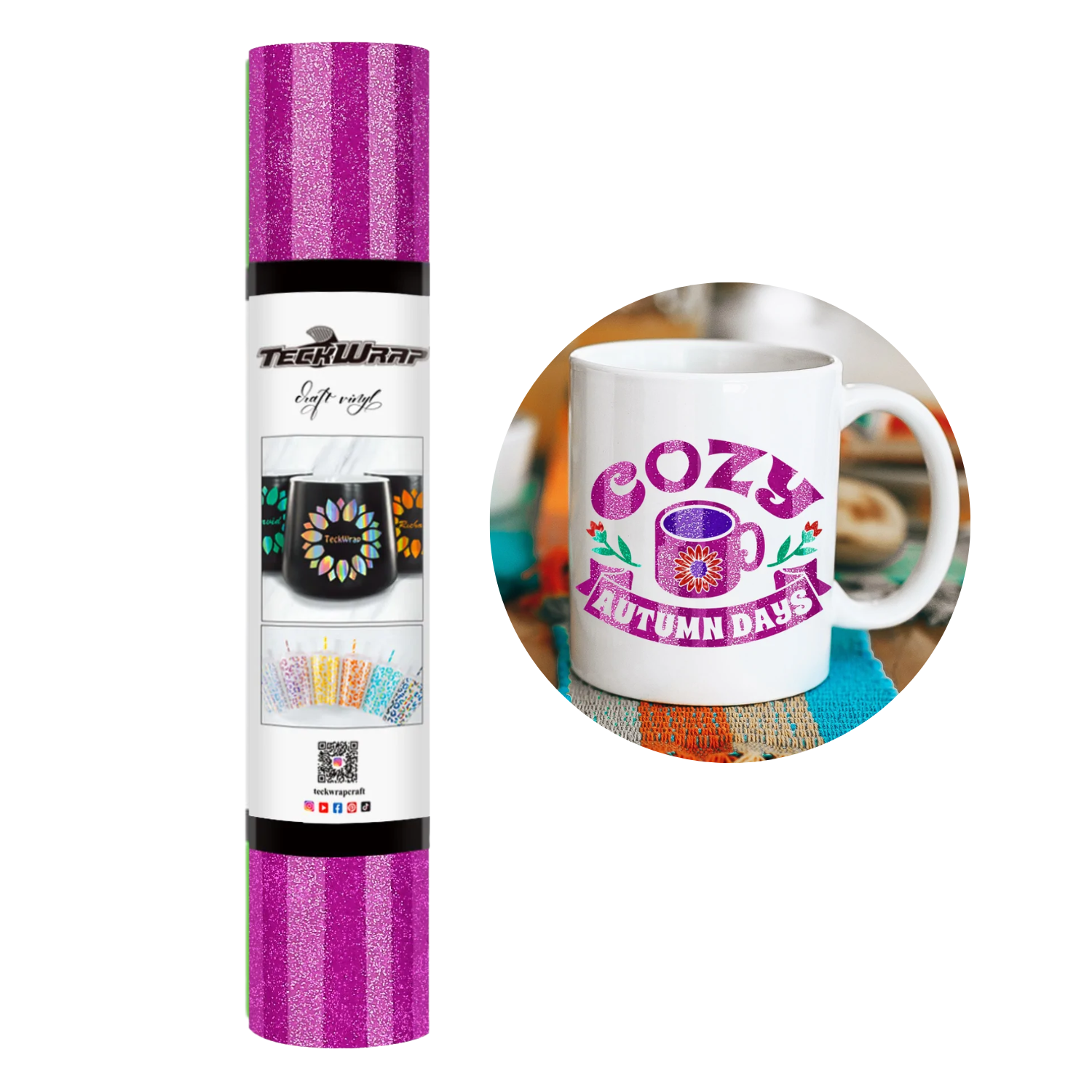 Vinil Adhesivo | Permanent | Shimmer Glitter Fucsia | Ancho 12"