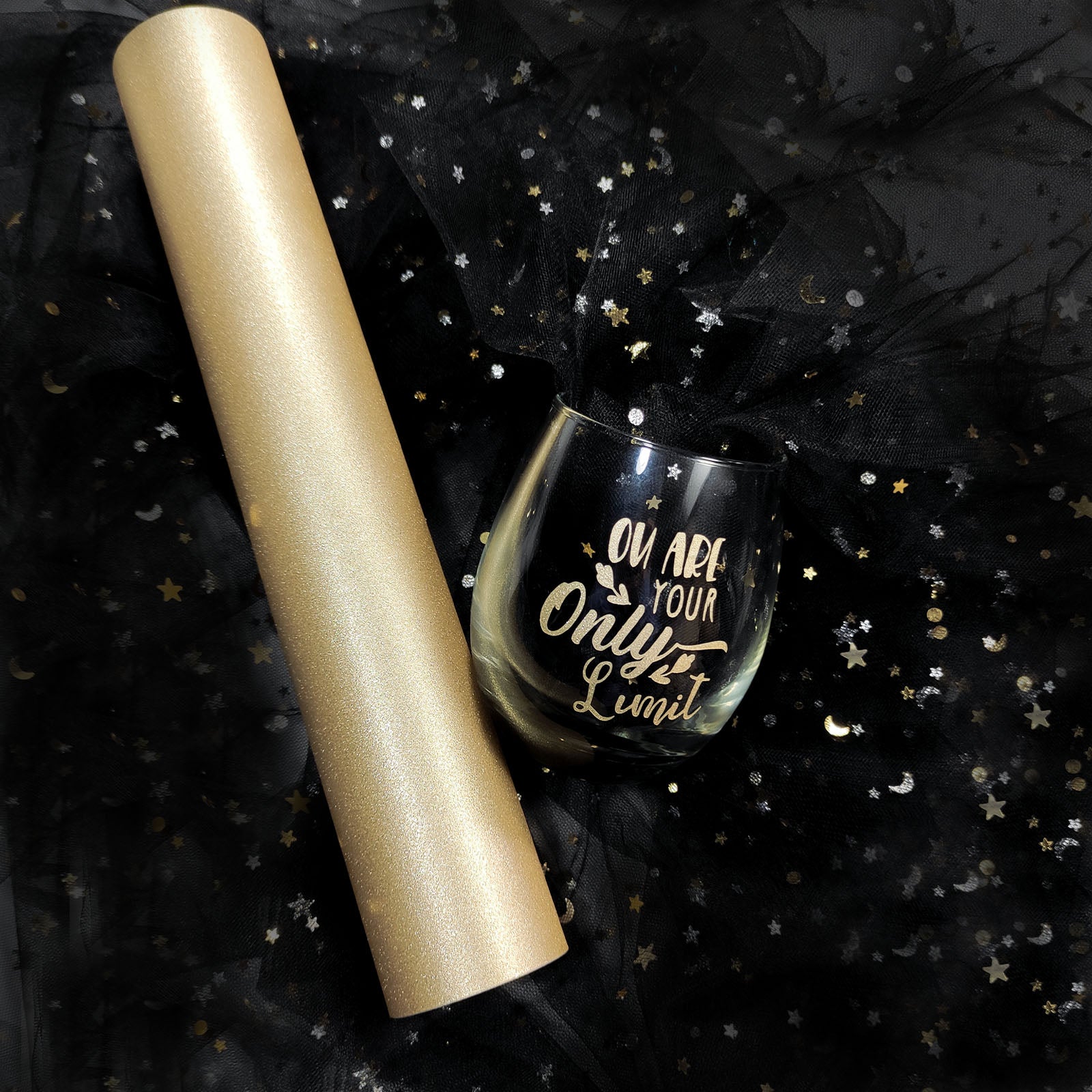 Vinil Adhesivo | Permanente | Galaxy Glitter Gold | Ancho 12"