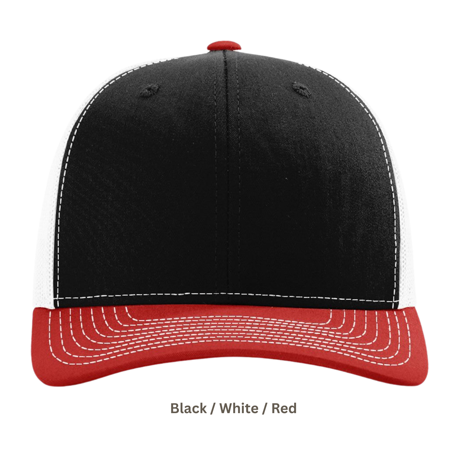 Richardson 112 | Adjustable Snapback Trucker Cap | Black / White / Red