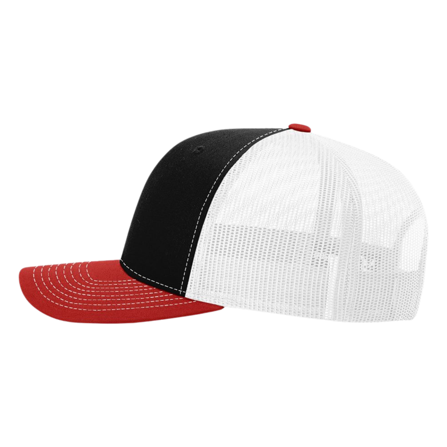 Richardson 112 | Adjustable Snapback Trucker Cap | Black / White / Red