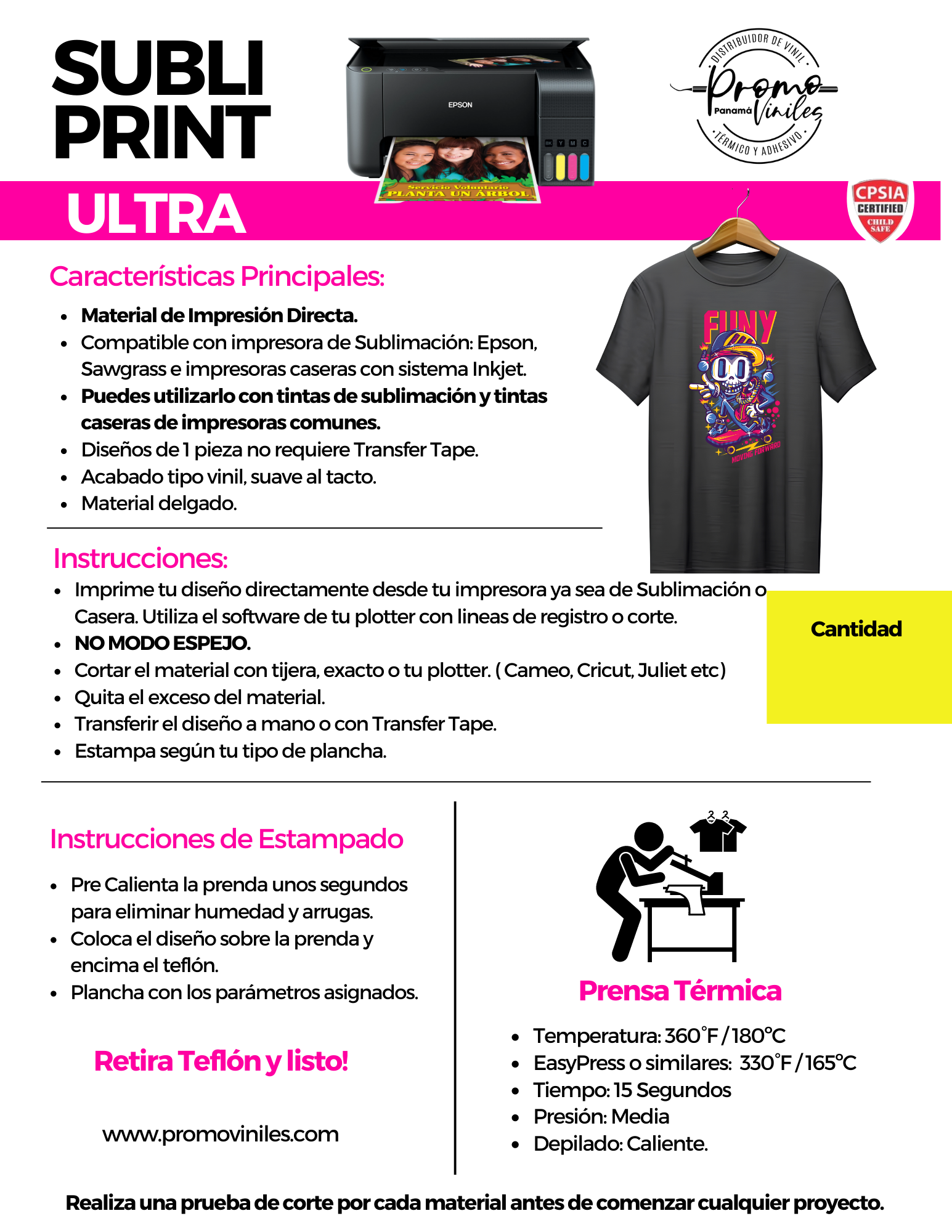 SubliPrint Ultra | Vinil Térmico Sublimable | Algodón y Telas Oscuras
