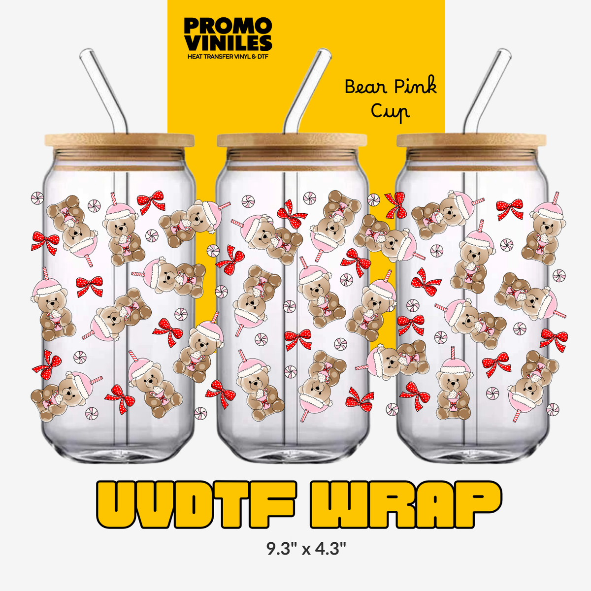UV DTF Wrap | Bear Pink Cup