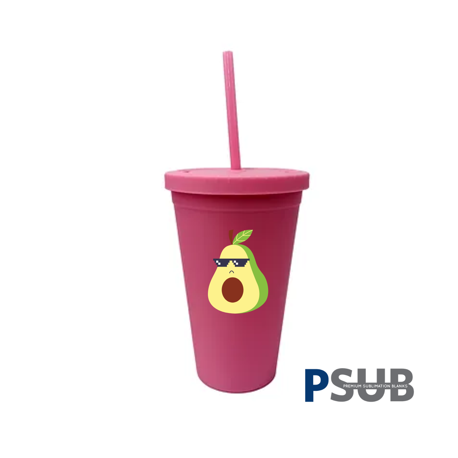 Vaso Doble Pared con carrizo y tapa | 16 oz | Rosado Mate