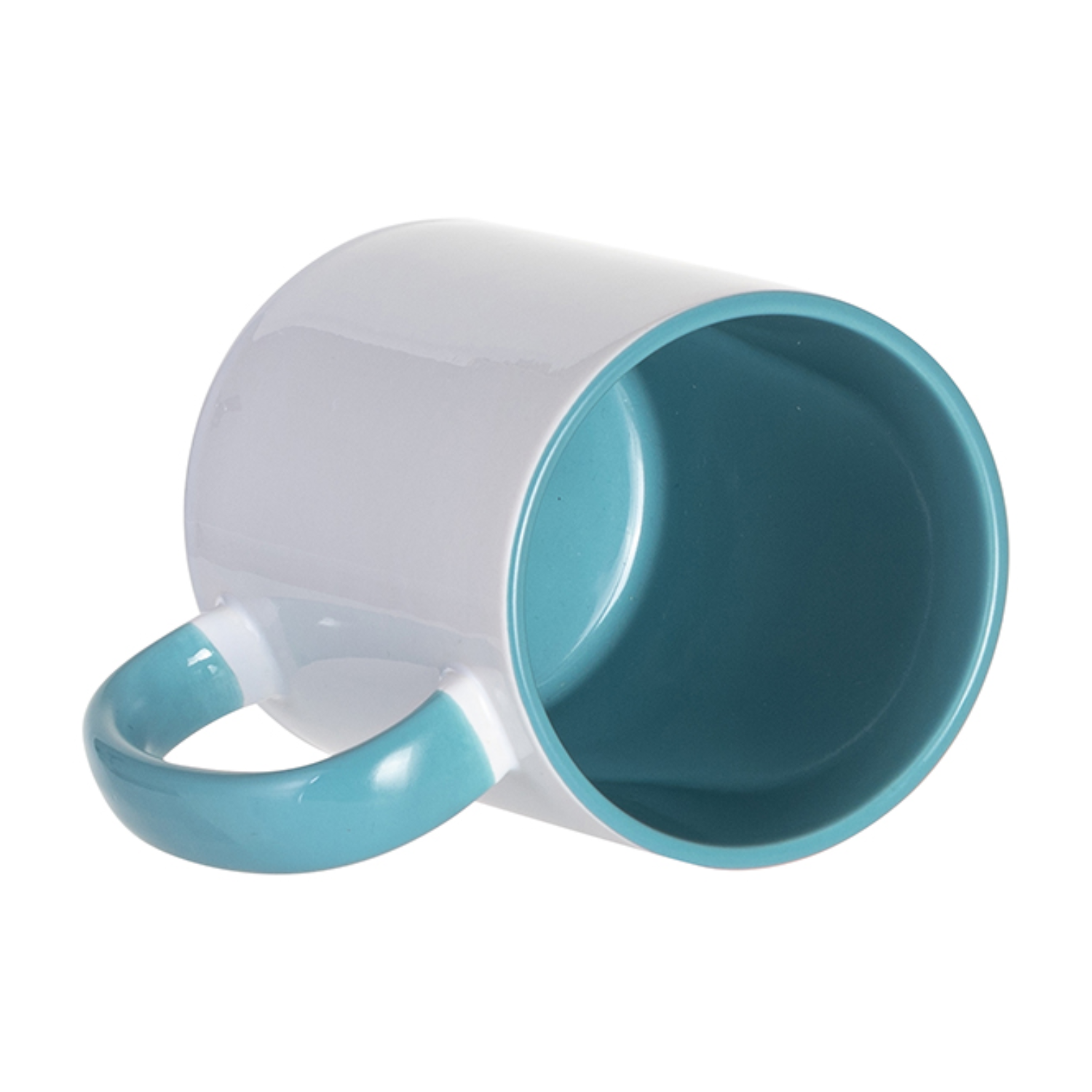 Taza Cerámica para Sublimación Blanca con Interior y Asa Turquesa | 11oz