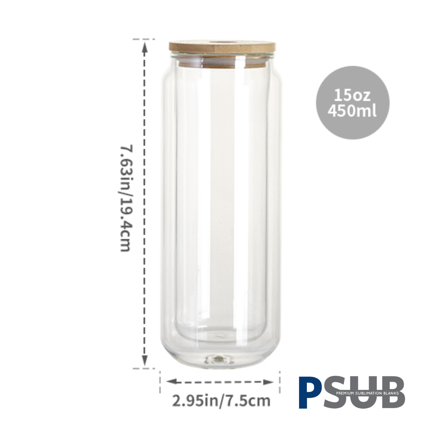 Can Glass Doble Pared para Snowglobe | Tapa de bambú y carrizo | Clear | 15oz