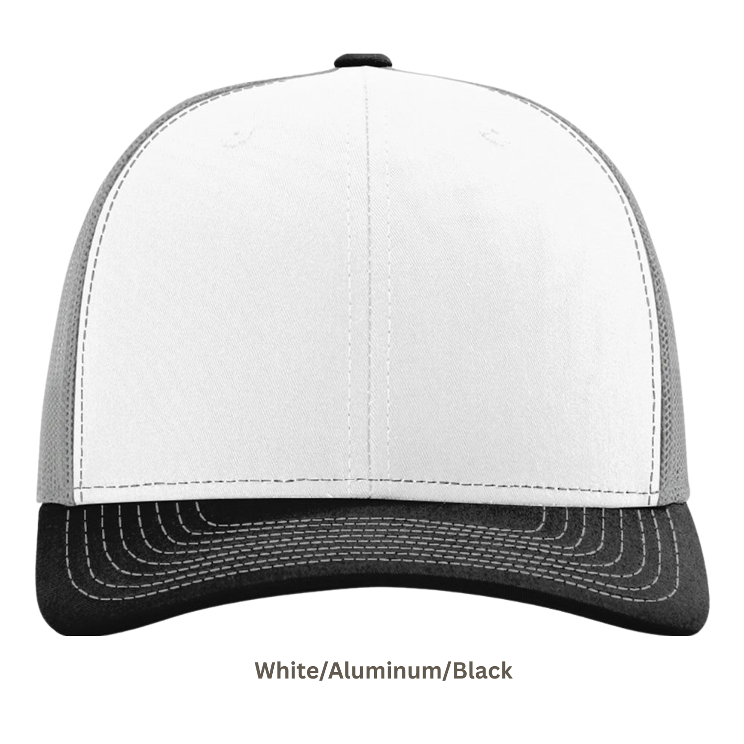 Richardson 112 | Adjustable Snapback Trucker Cap | White/ Aluminum/ Black