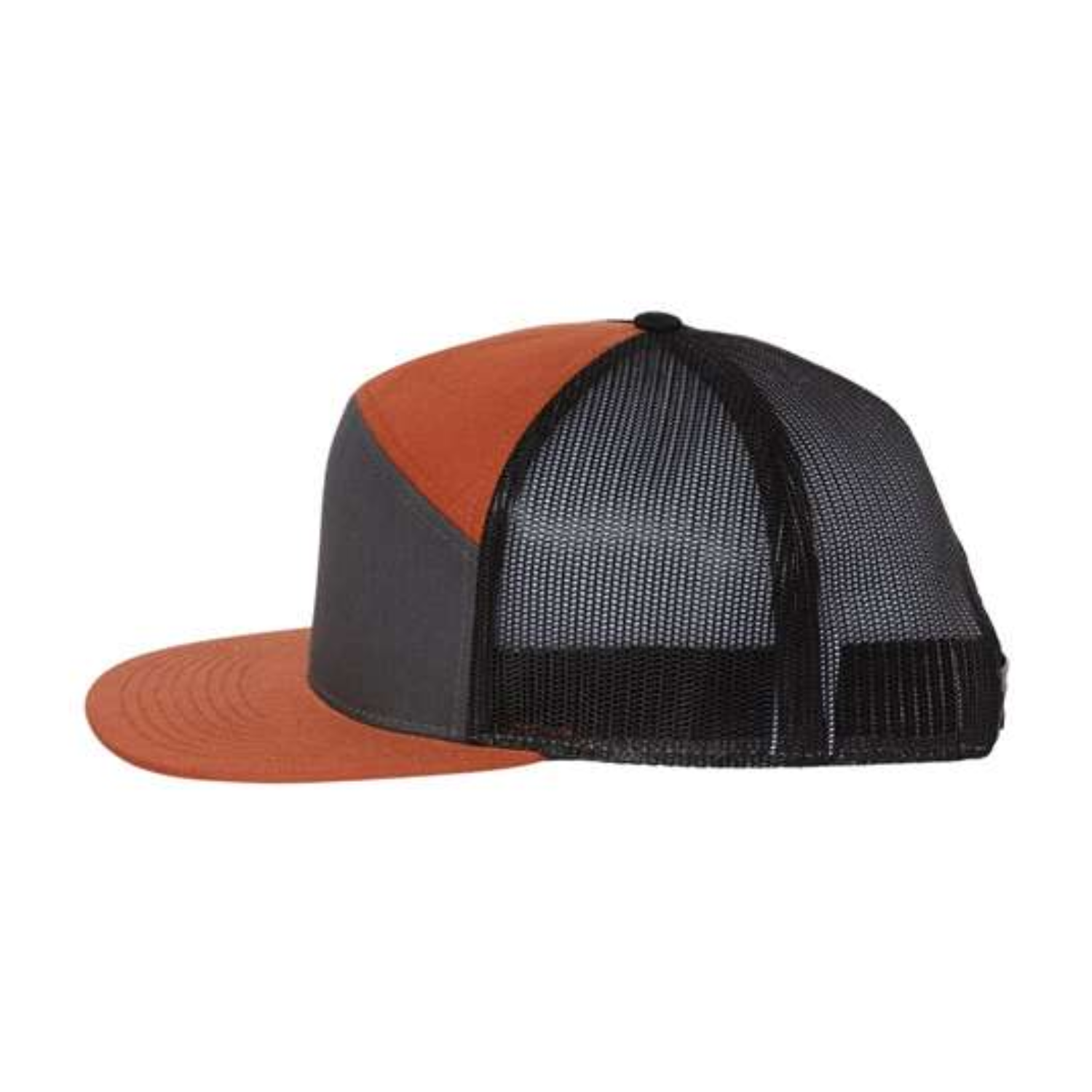 Richardson 168 | Seven Panel Trucker Cap | Charcoal/ Burnt Orange/ Black