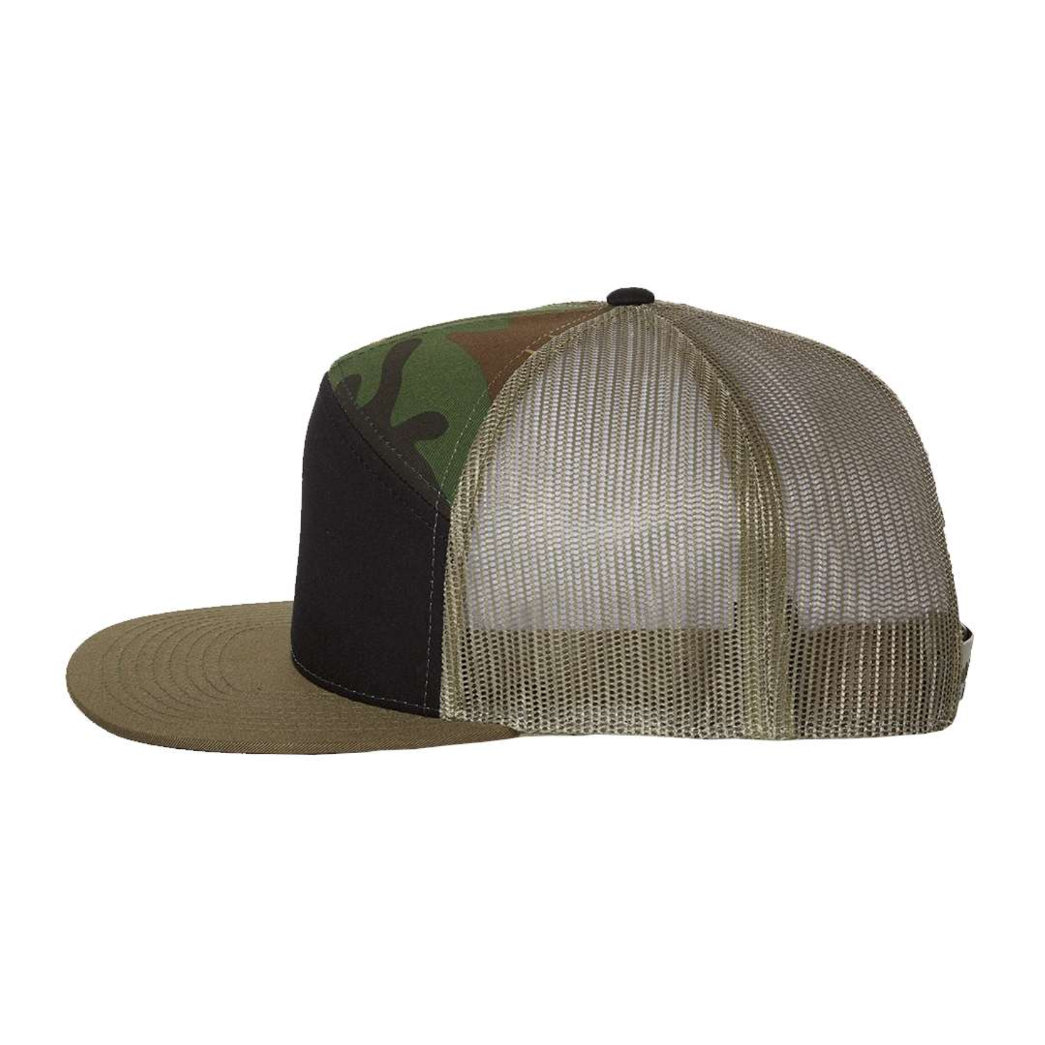 Richardson 168 | Seven Panel Trucker Cap | Black/ Camo/ Loden