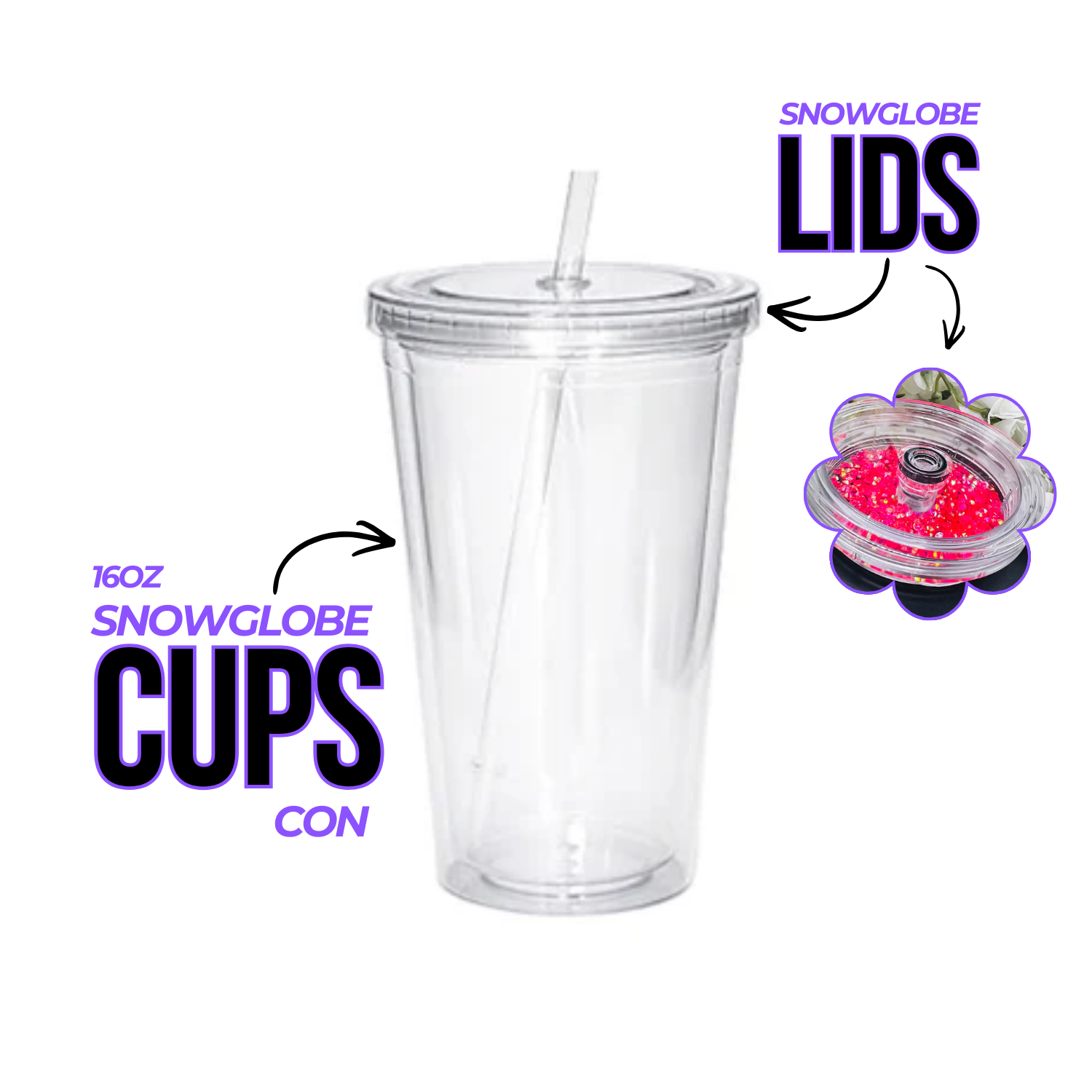 Promo Viniles Panamá - Vaso Doble Pared con Tapa Rellenable para Snowglobes | 16oz - Promo Viniles Panamá