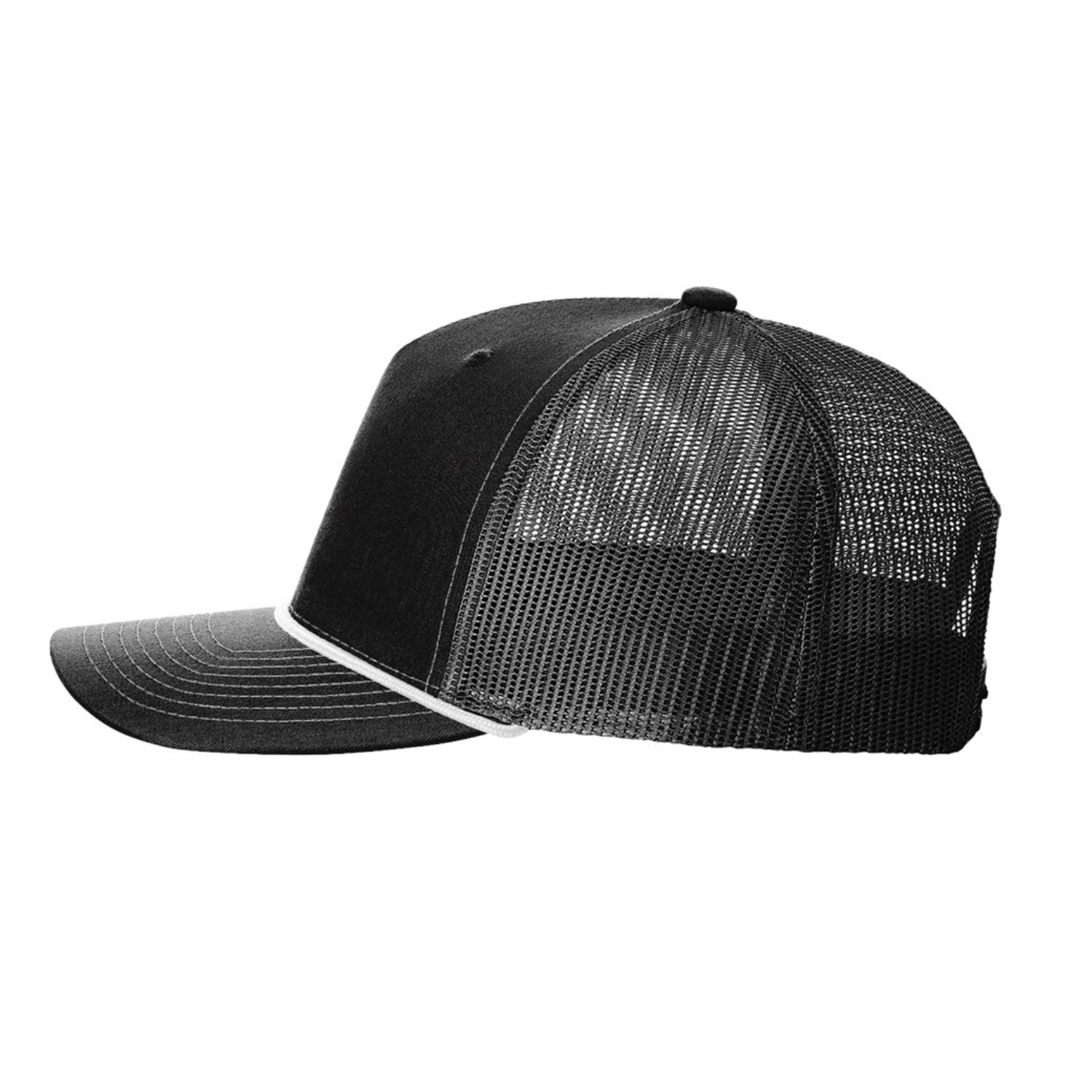 Richardson 112FPR | Five Panel Trucker with Rope Cap | Black/ White
