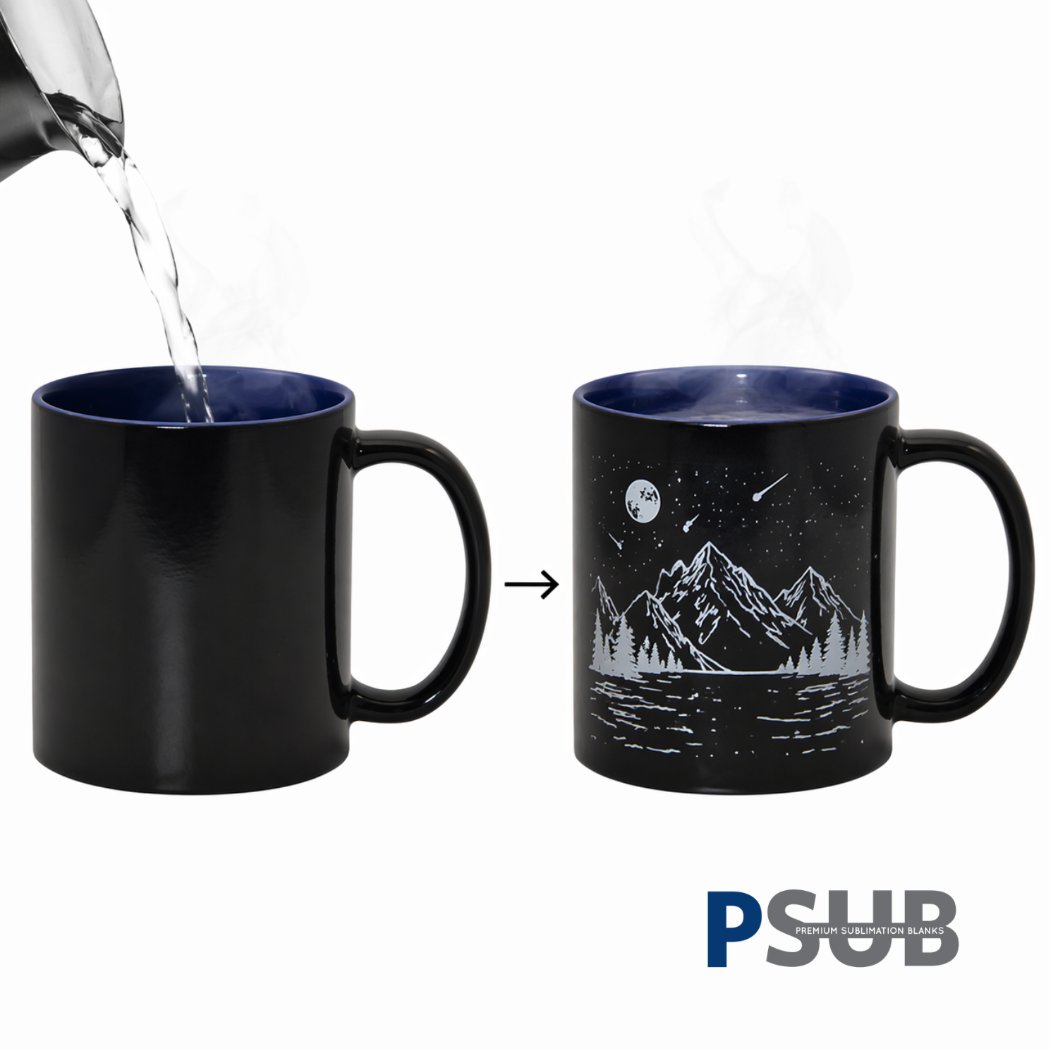 Taza de Cerámica Mágica | Negra con Interior Azul | 11oz