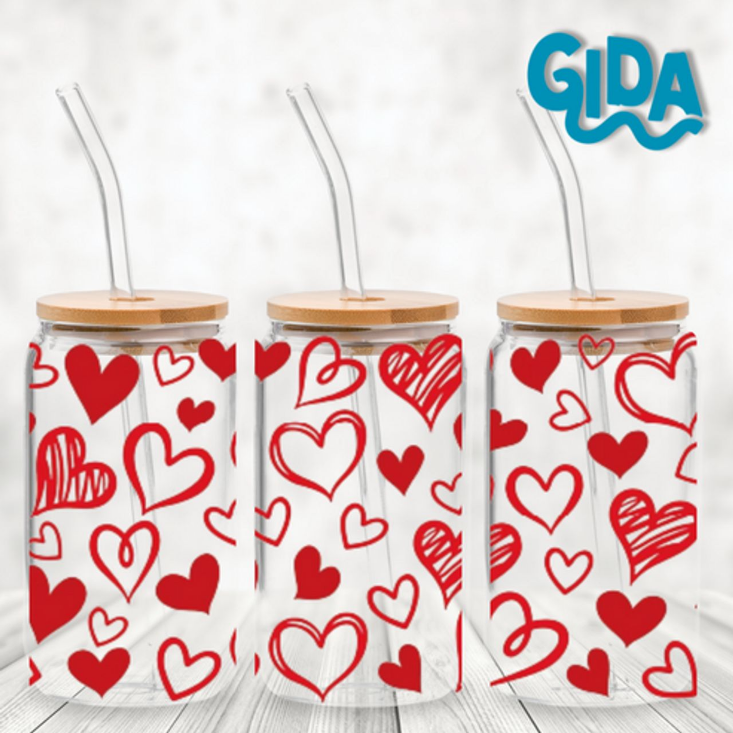 UV DTF Wrap | Red Love Hearts | 9.5 x 4.33"