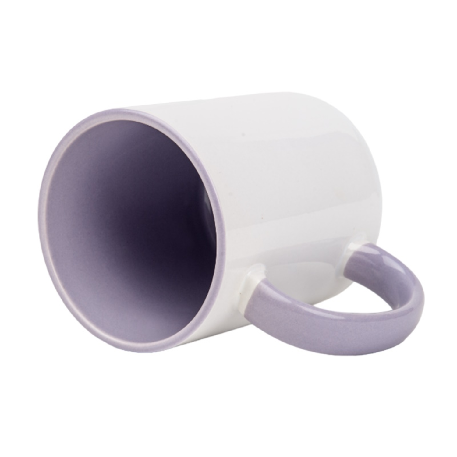 Taza Cerámica para Sublimación Blanca con Interior y Asa Lila | 11oz