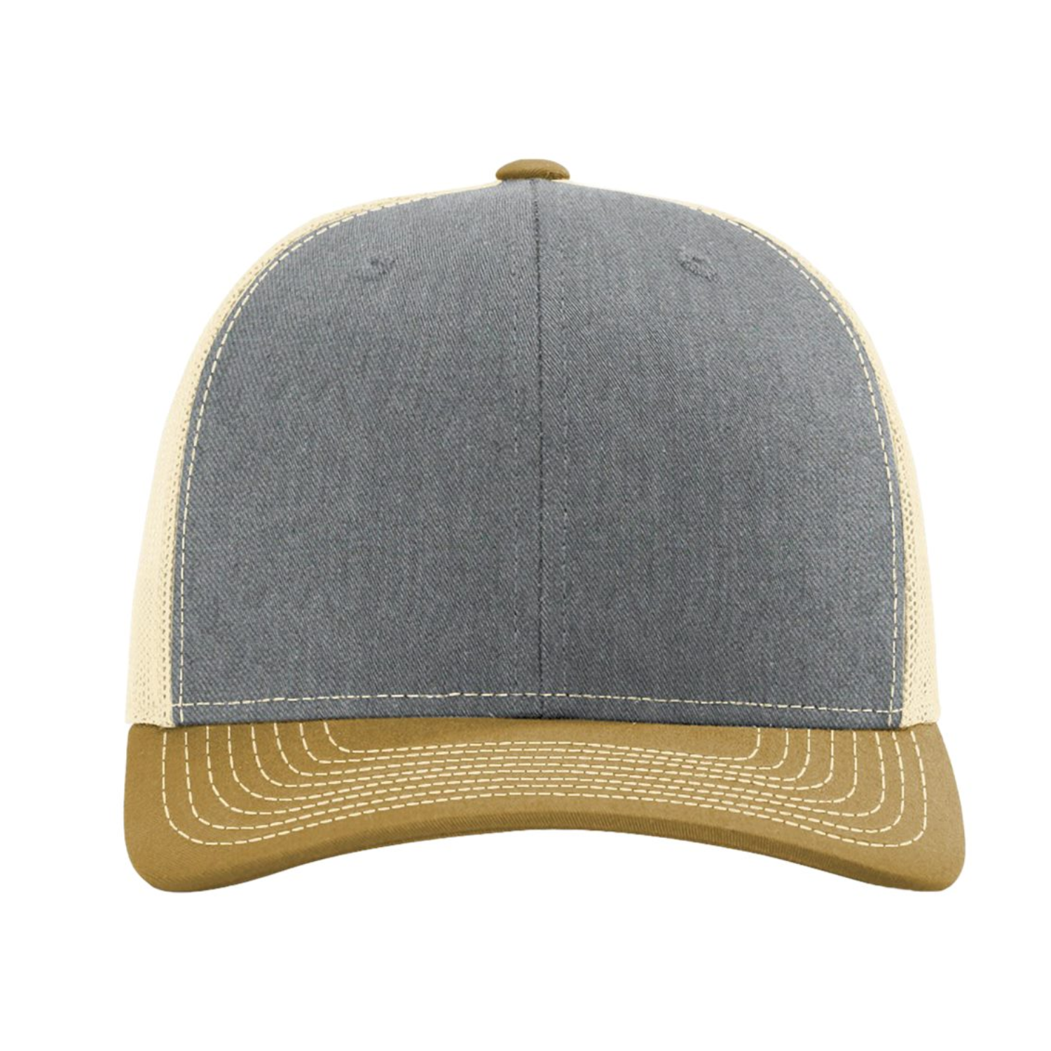 Richardson 112 | Adjustable Snapback Trucker Cap | Heather Grey/ Birch/ Amber Gold
