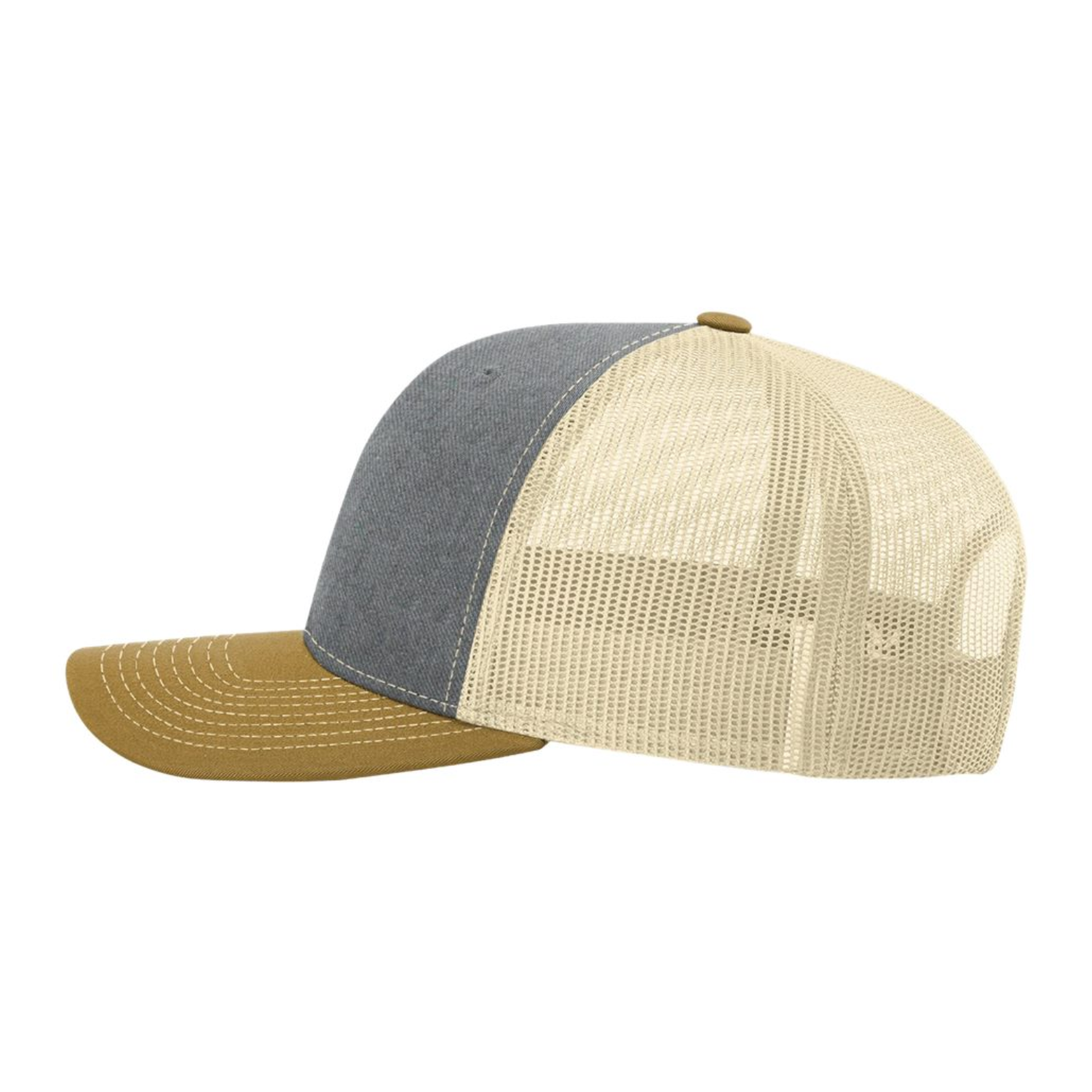 Richardson 112 | Adjustable Snapback Trucker Cap | Heather Grey/ Birch/ Amber Gold