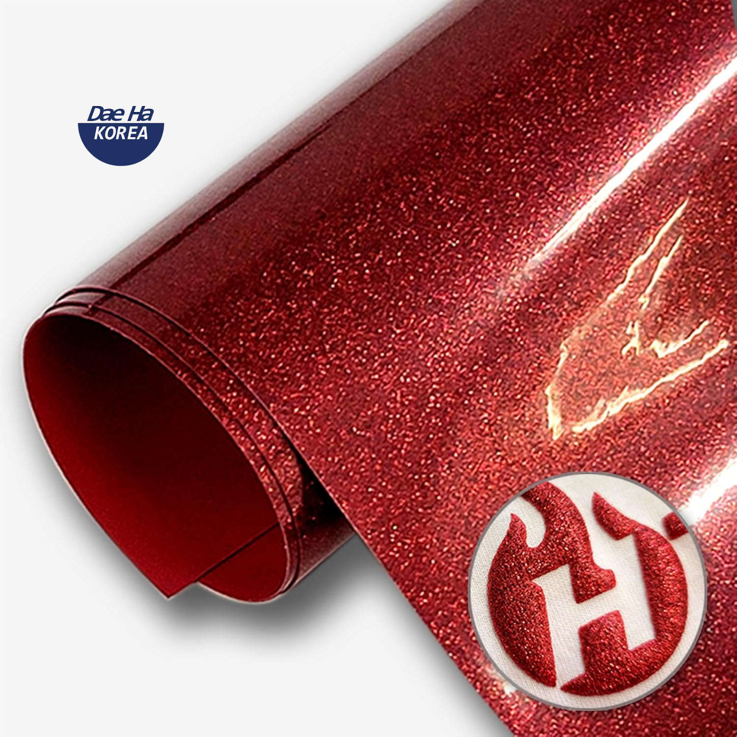 Dae Ha Glitter Puff Vinil Textil Térmico | Red | Ancho 20"