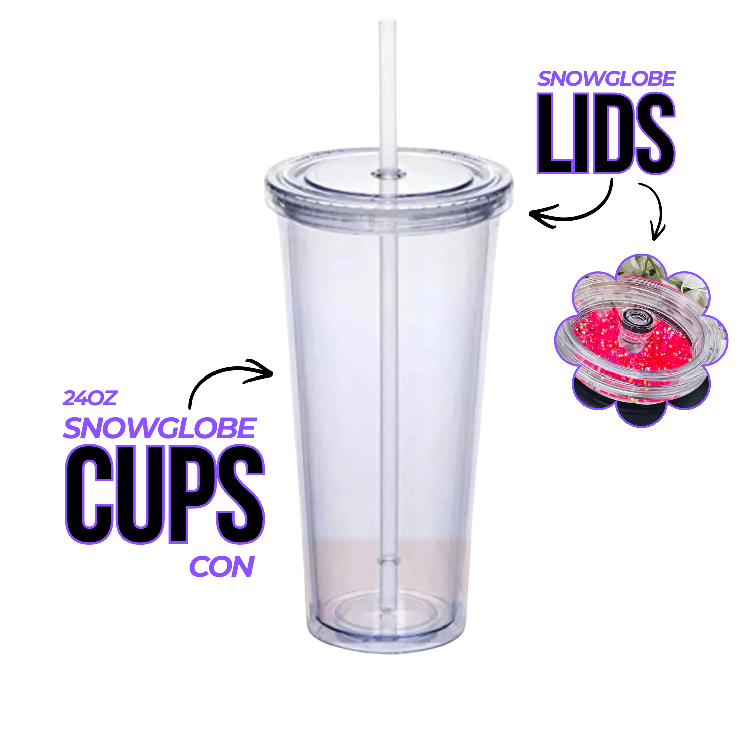 Promo Viniles Panamá - Vaso Doble Pared con Tapa Rellenable para Snowglobes | 24oz - Promo Viniles Panamá