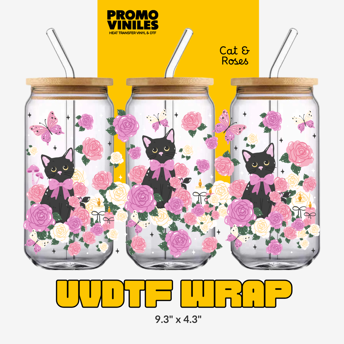 UV DTF Wrap | Cat & Roses