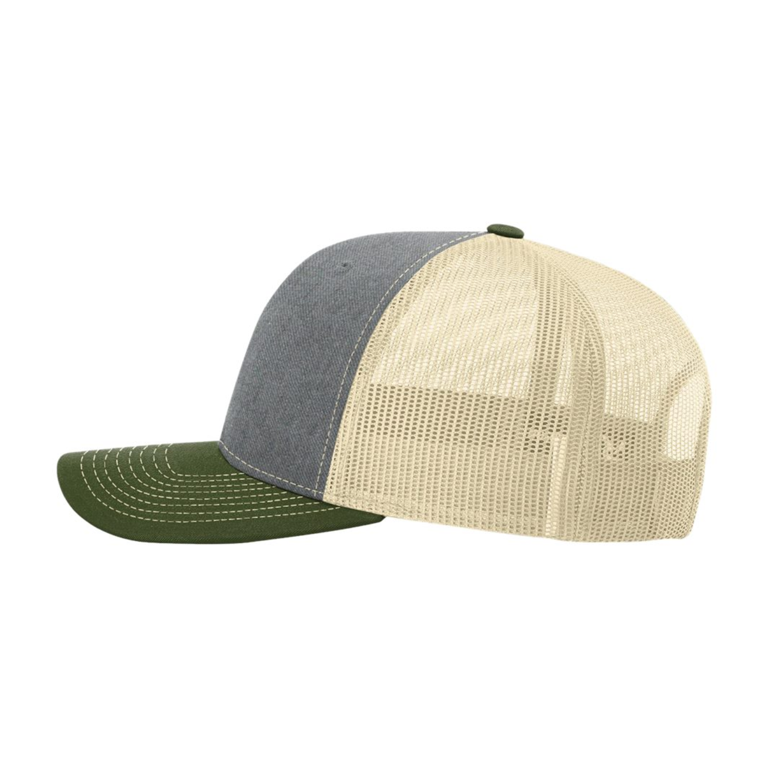 Richardson 112 | Adjustable Snapback Trucker Cap | Heather Grey/ Birch/ Army Olive