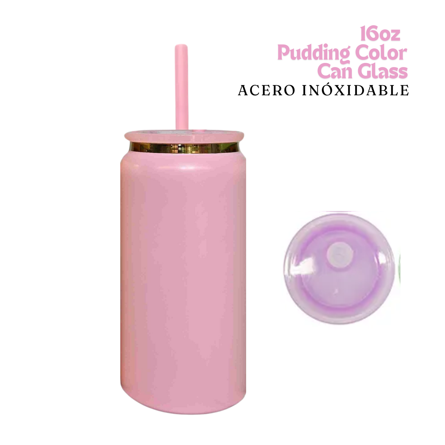 Pudding Color Can Glass | 16oz | Rosa | Acero Inox.