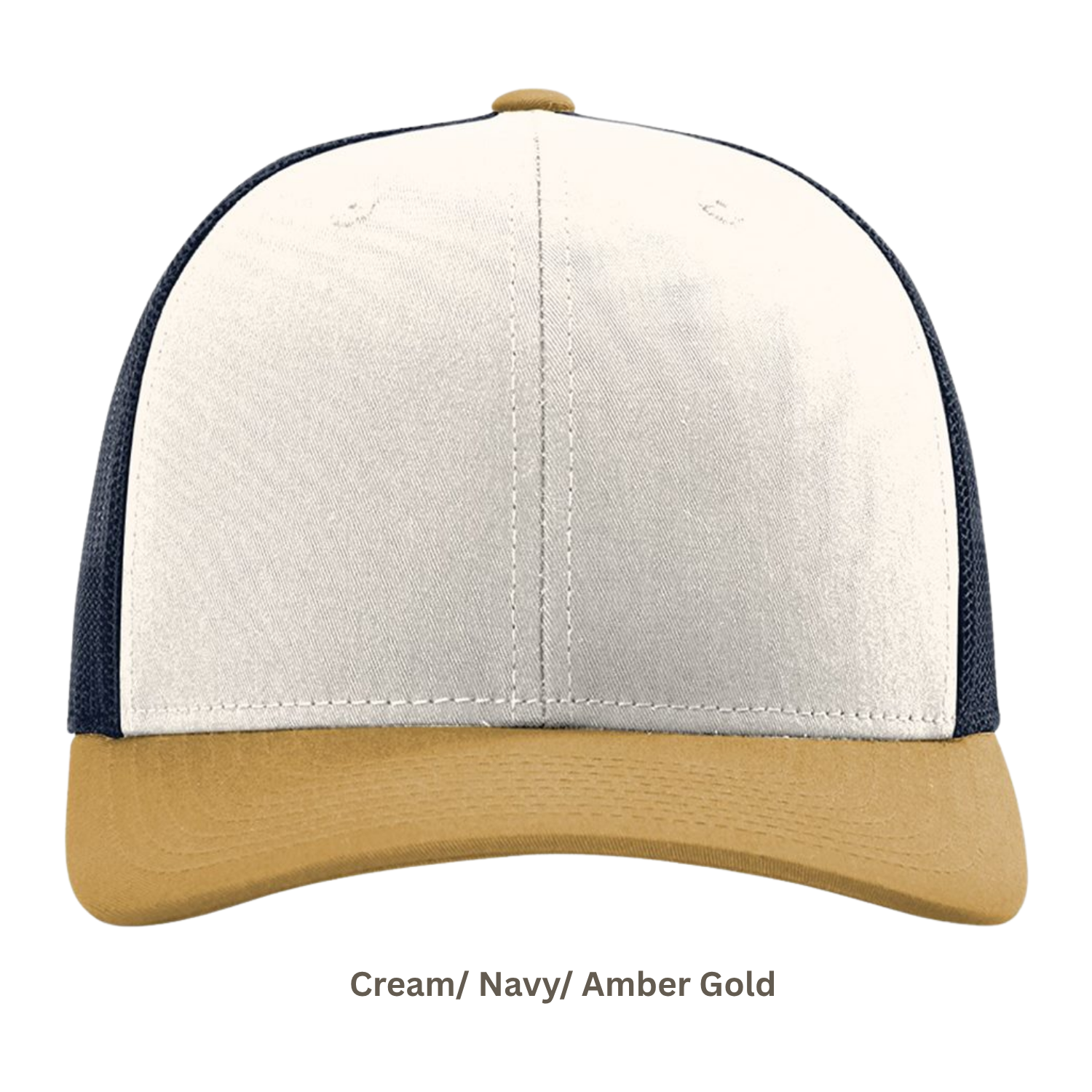 Richardson 112 | Adjustable Snapback Trucker Cap | Cream/ Navy/ Amber Gold