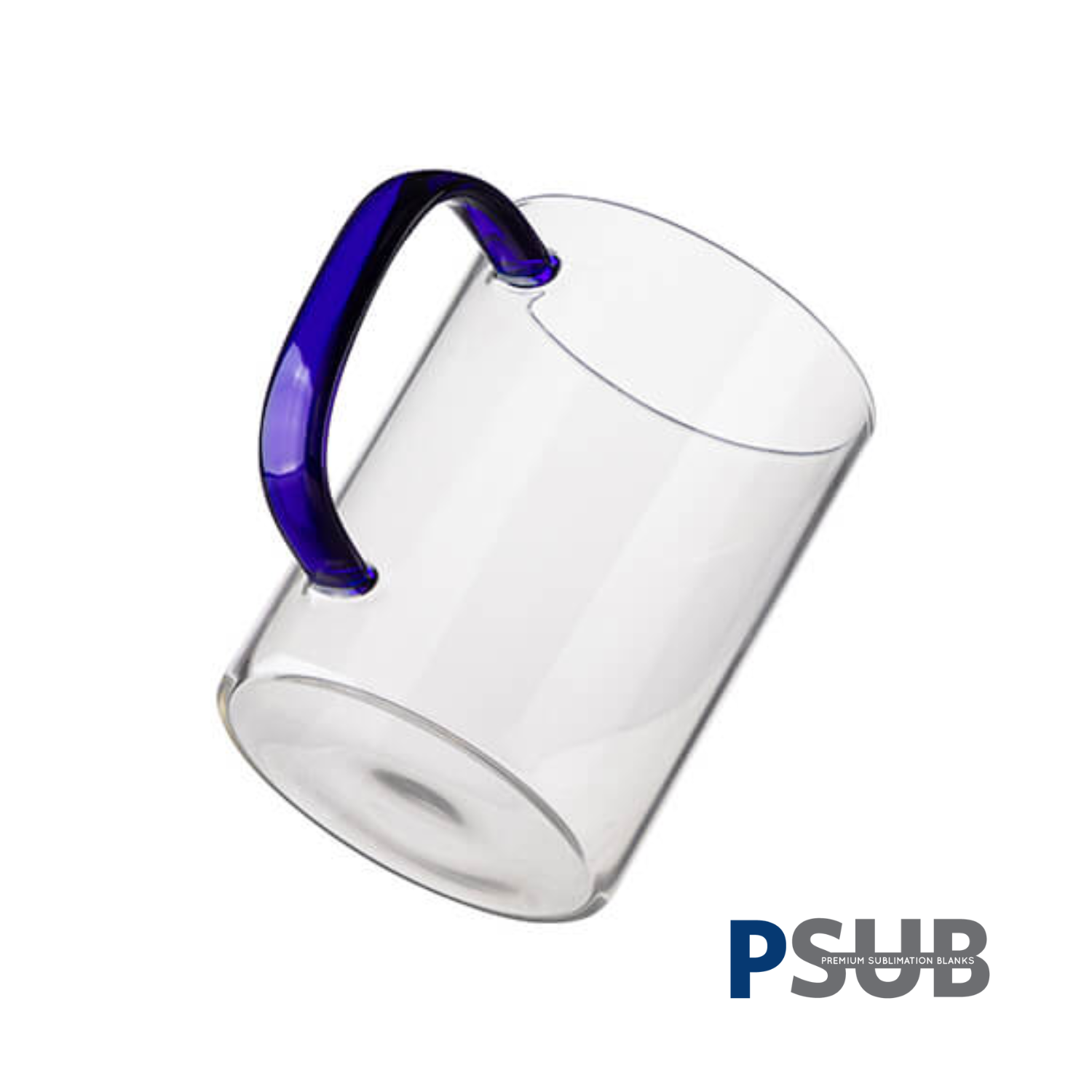 Taza de Vidrio de 15oz - Clear / Transparente con asa azul oscuro