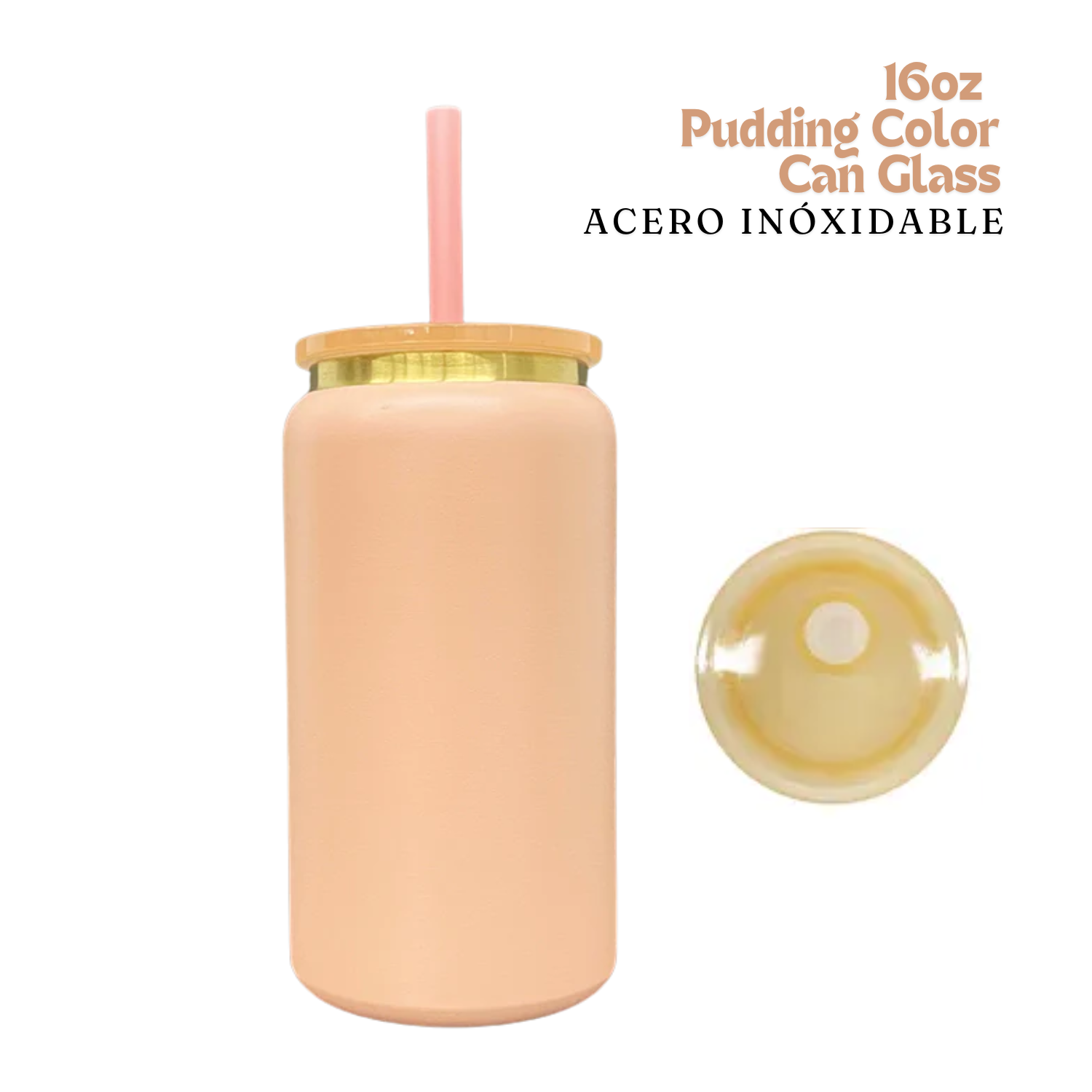 Pudding Color Can | 16oz | Peach | Acero Inox.| Dorado