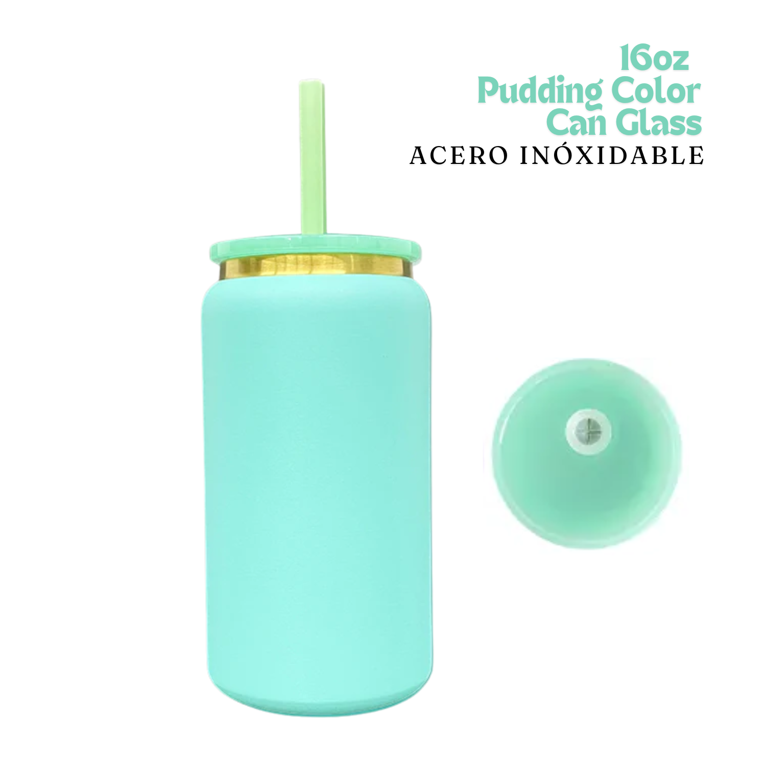Pudding Color Can | 16oz | Mint | Acero Inox.| Dorado